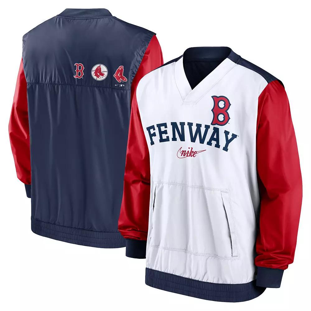 Men's Nike White/Navy Boston Red Sox Rewind Warmup V-Neck Pullover Jacket,  Product Image