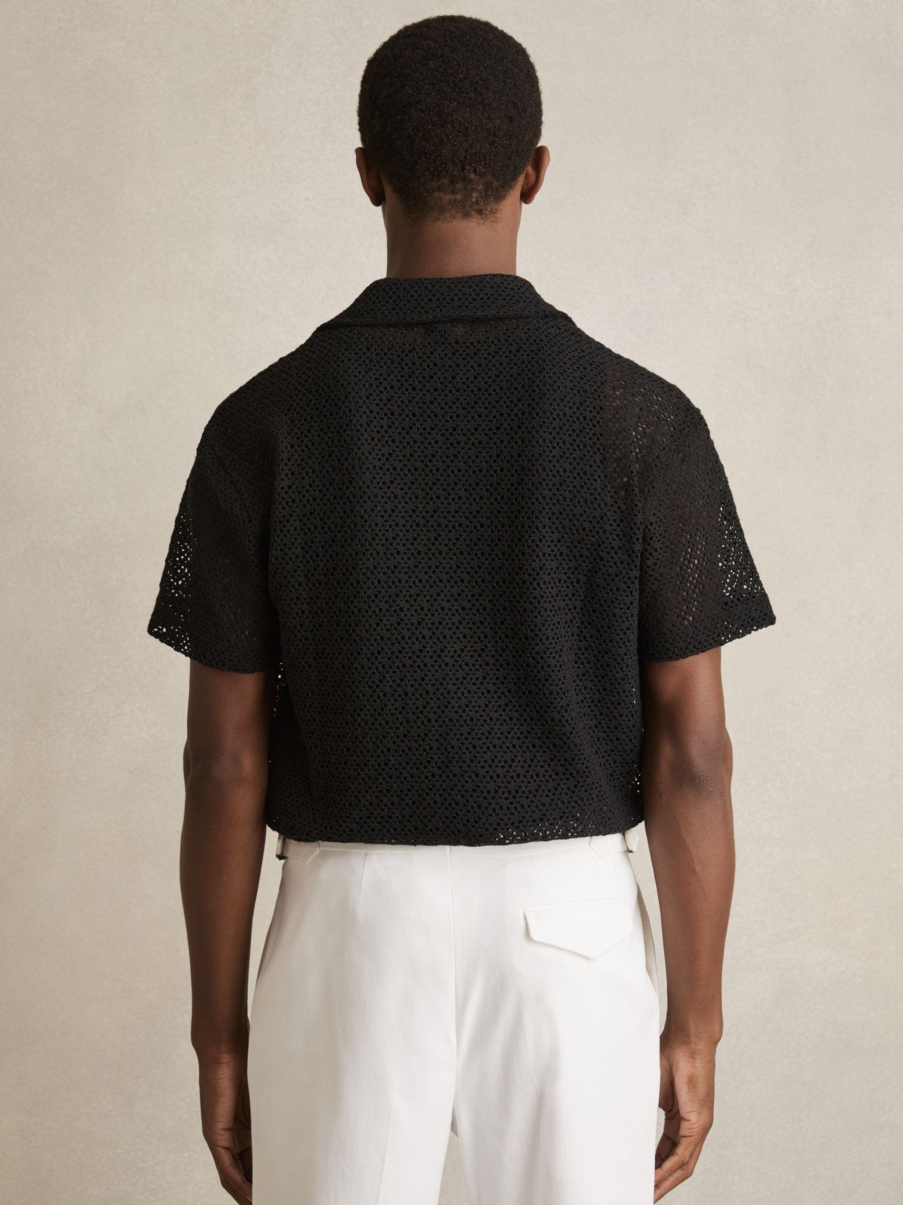 Crochet Cuban Collar Shirt in Black Product Image