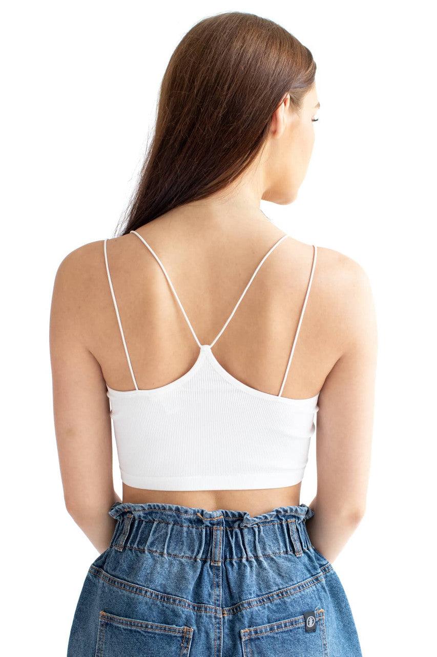 White Bungee Strap Seamless Ribbed Bralette Product Image
