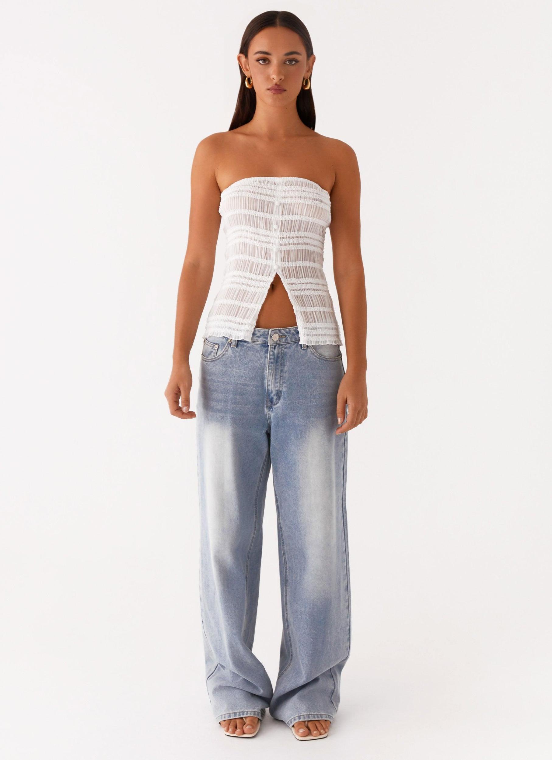 Next Time Shirred Strapless Top - White Product Image