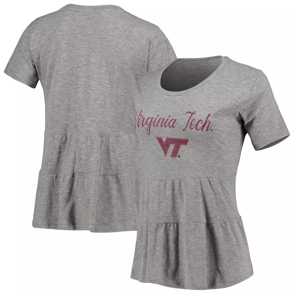 Women's Gray Virginia Tech Hokies Willow Ruffle-Bottom T-Shirt, Size: Small, Grey Product Image