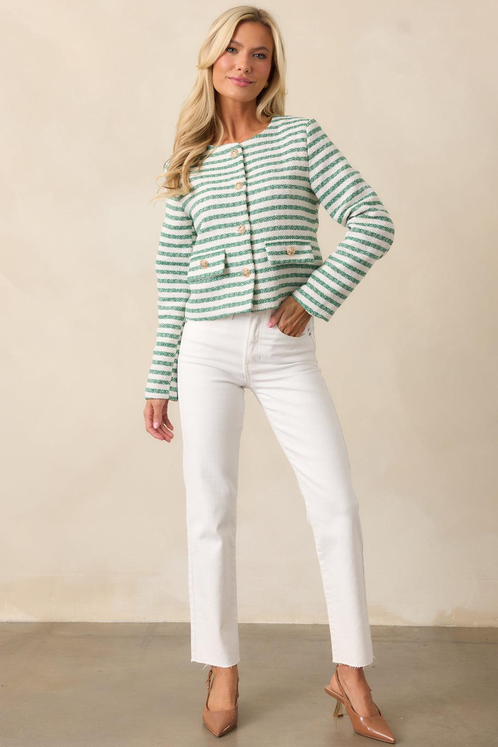 Gallery Opening Green Stripe Tweed Jacket Product Image