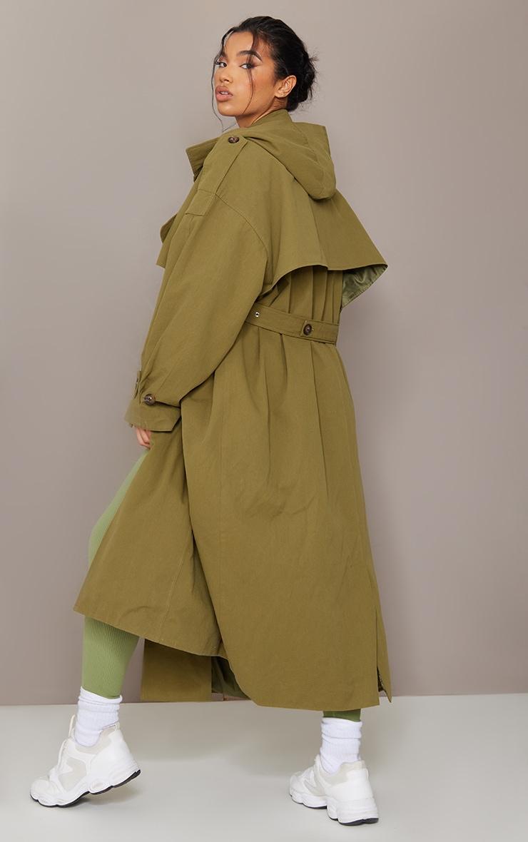 Khaki Hooded Oversized Woven Trench Coat Product Image