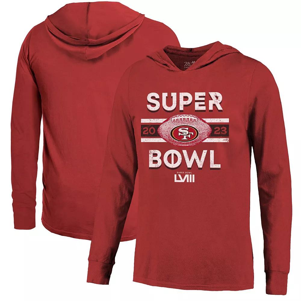 Men's Majestic Threads  Scarlet San Francisco 49ers Super Bowl LVIII Tri-Blend Soft Hand Long Sleeve Hoodie T-Shirt, Size: 2XL, Red Product Image