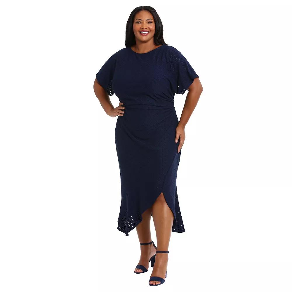 Plus Size London Times Eyelet Asymmetric Hem Midi Dress, Women's, Size: 14 W, Blue Product Image