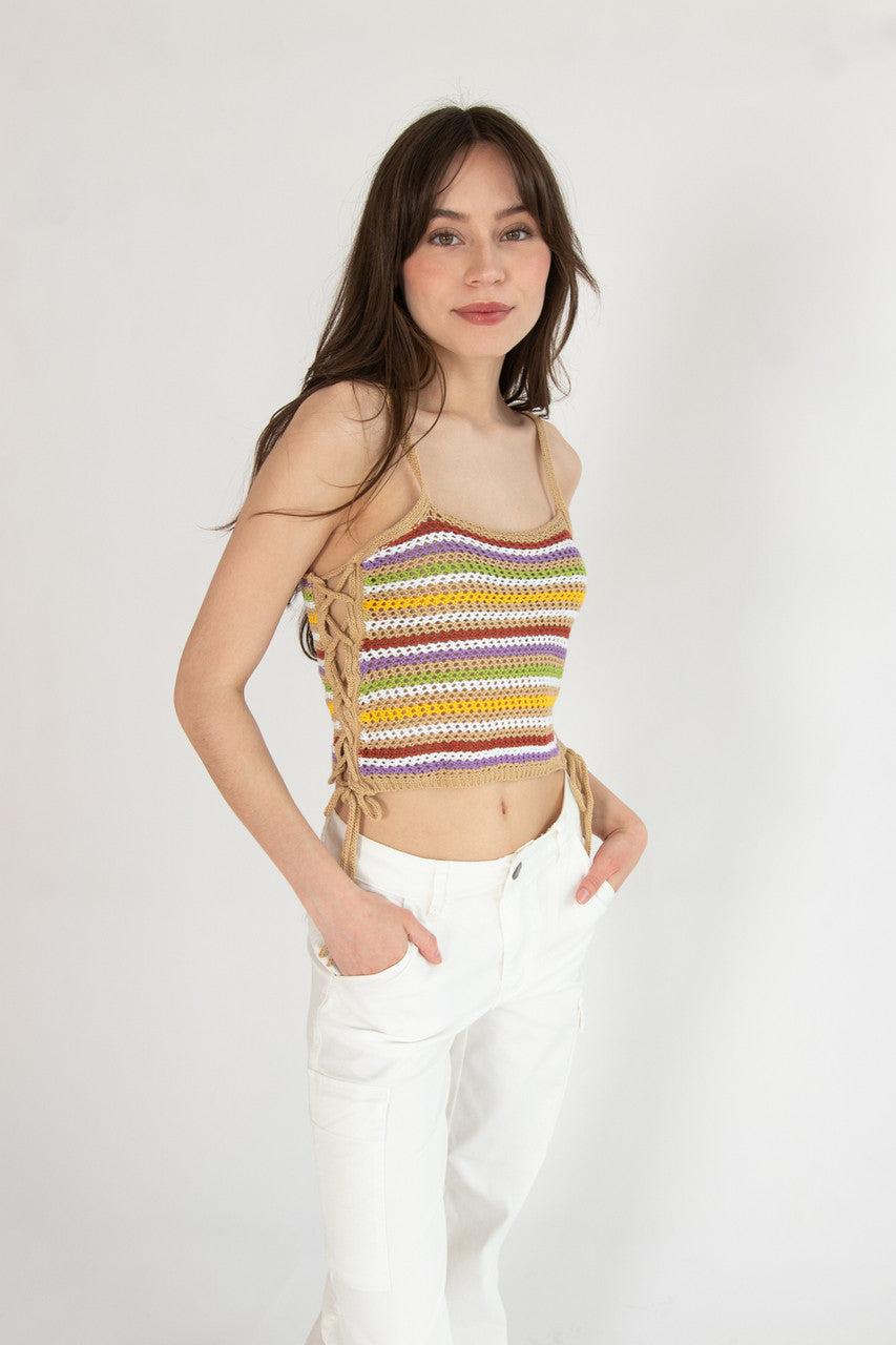 Side Lace Up  Crochet Tank Product Image