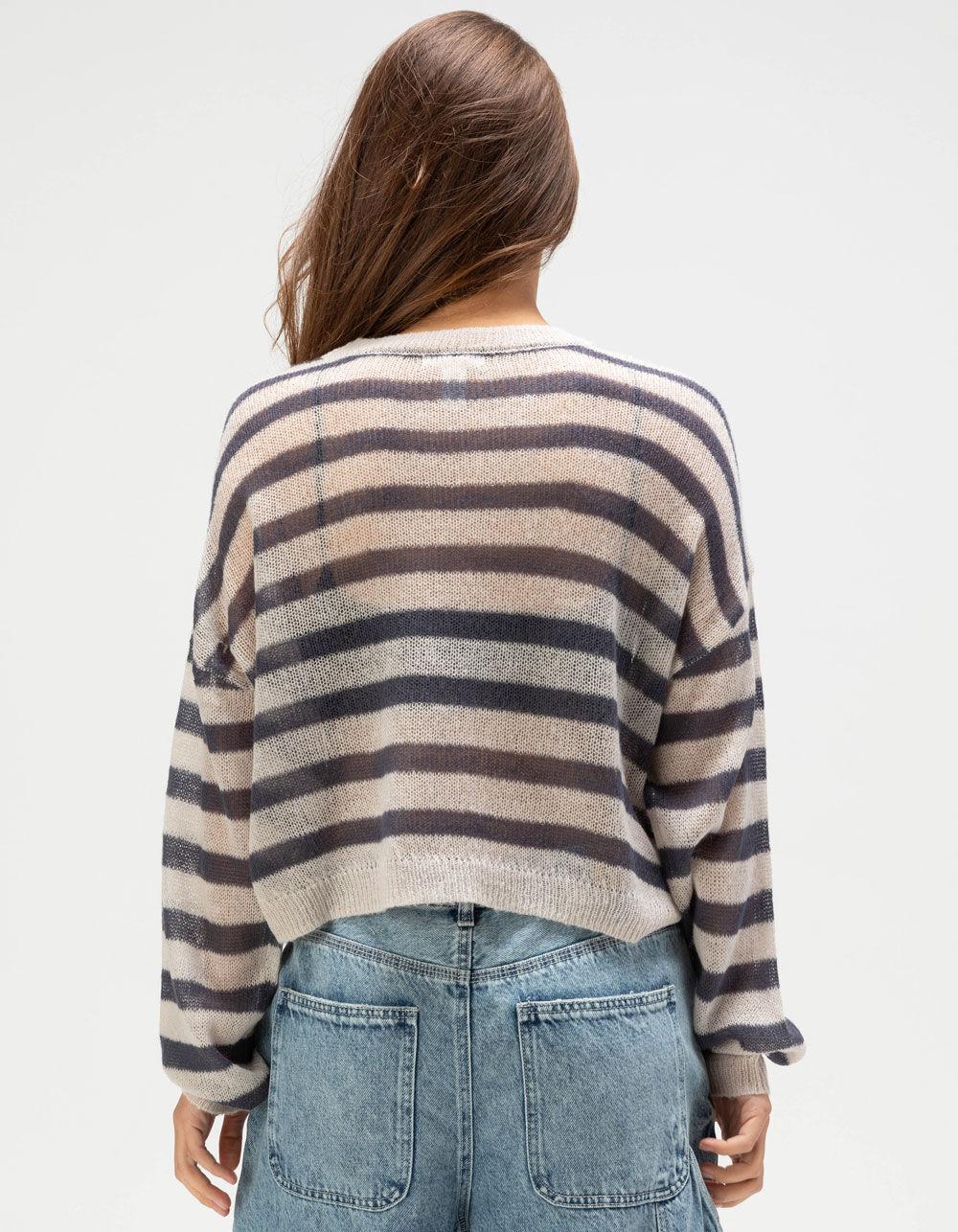 FULL TILT Rugby Stripe Womens Mesh Sweater - GRAY COMBO Product Image