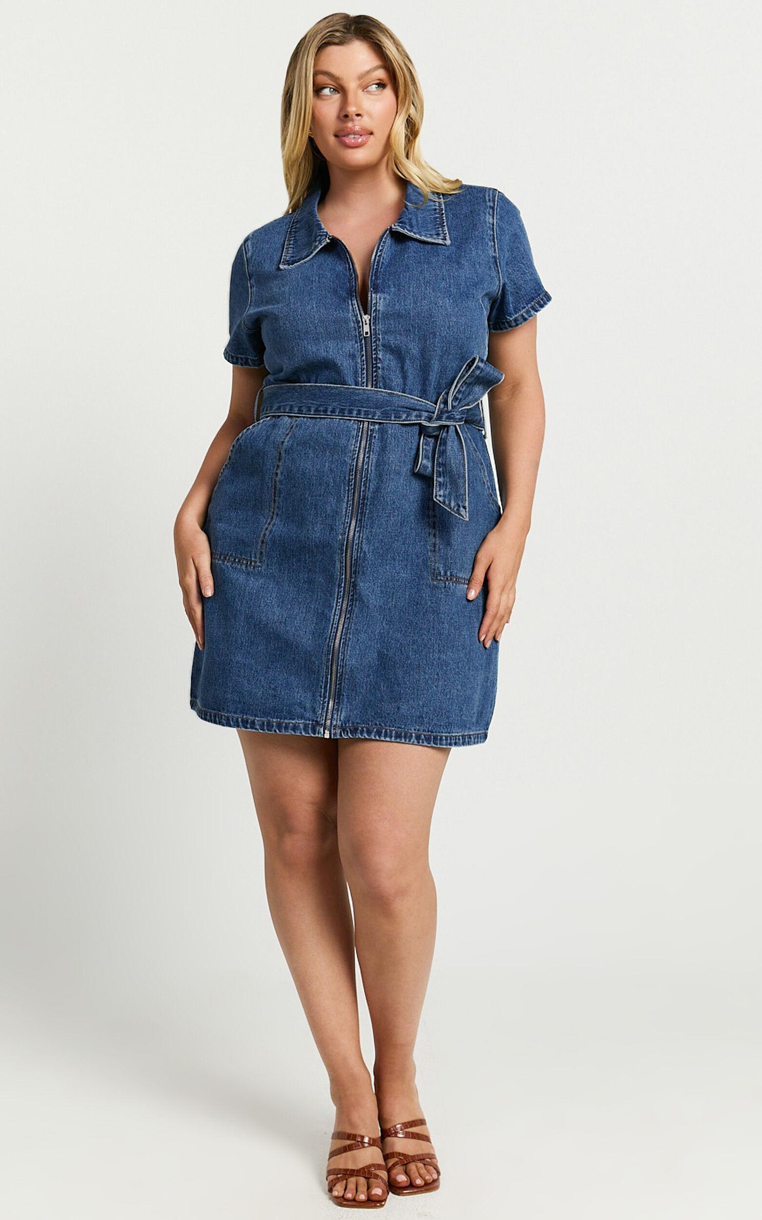 Nandini Mini Dress - Hardware Zip Through Denim Dress in Blue Product Image