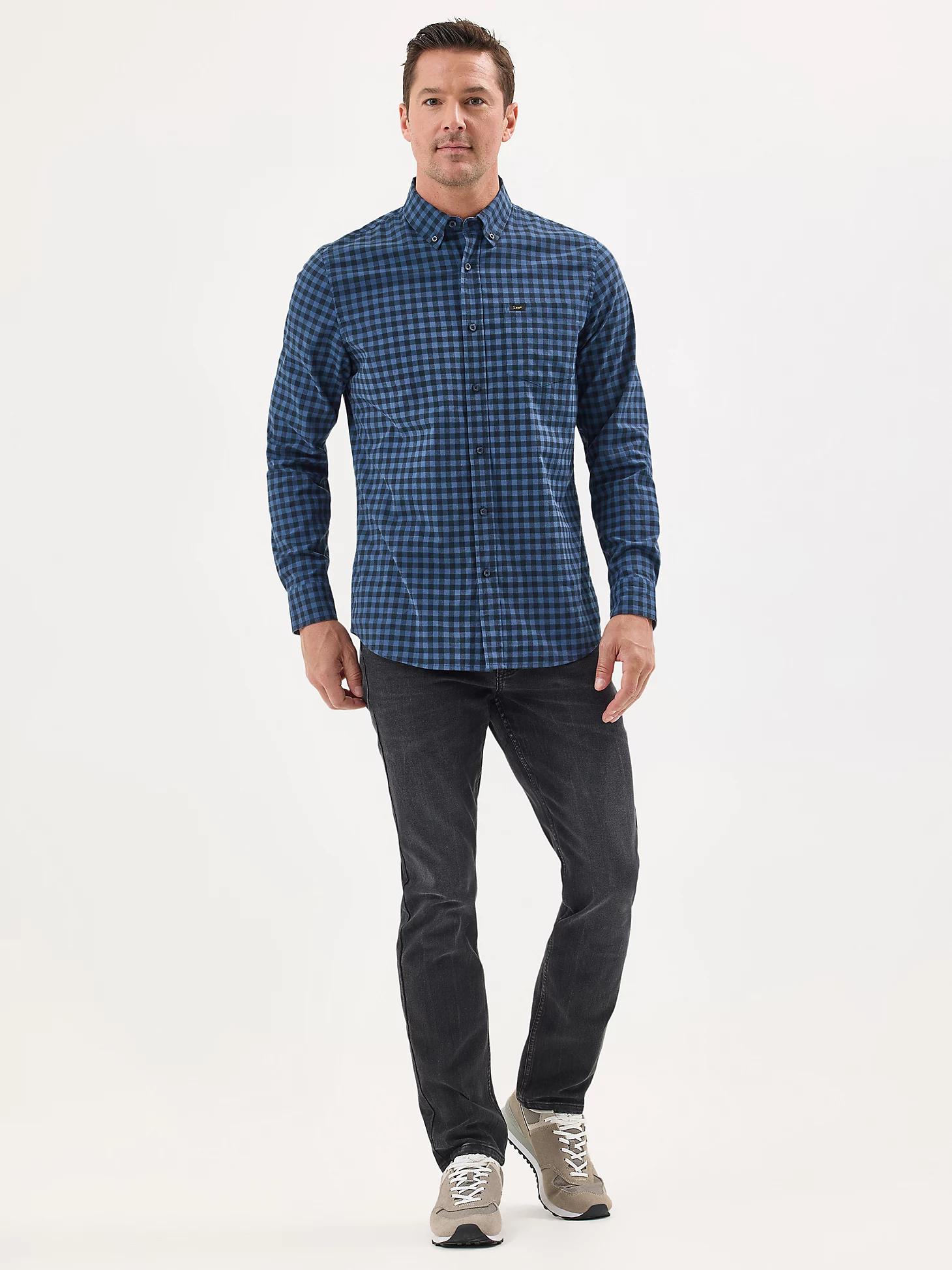 Men's Poplin Long Sleeve Plaid Shirt | Men's Tops | Lee® Product Image
