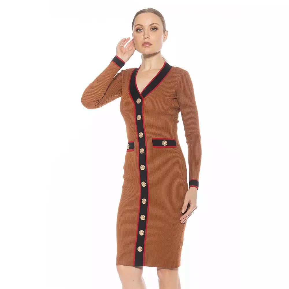 Women's ALEXIA ADMOR Janet V-Neck Button-Front Knit Dress, Size: XS, Camel Product Image