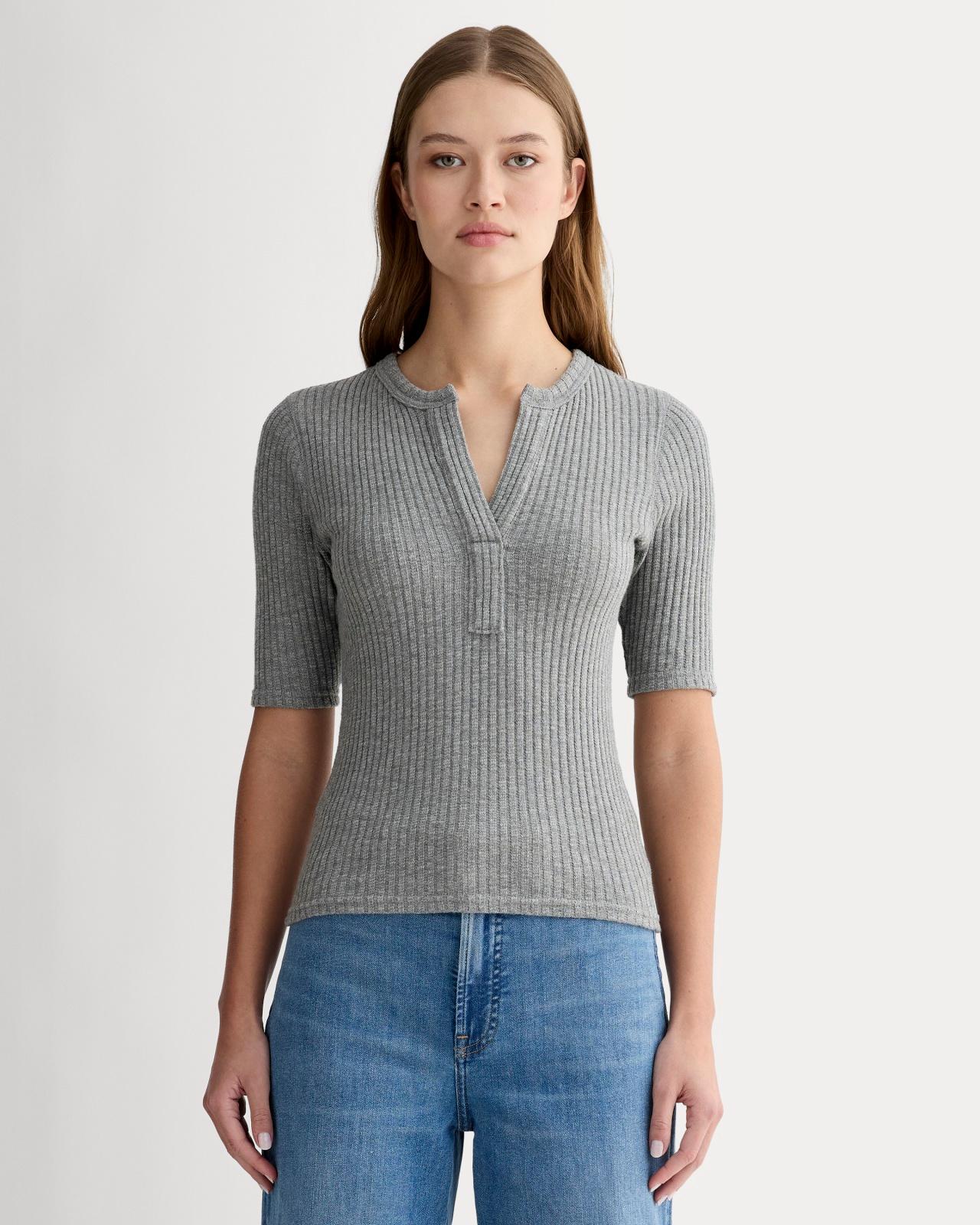 The Rib-Knit Short-Sleeve Henley Product Image