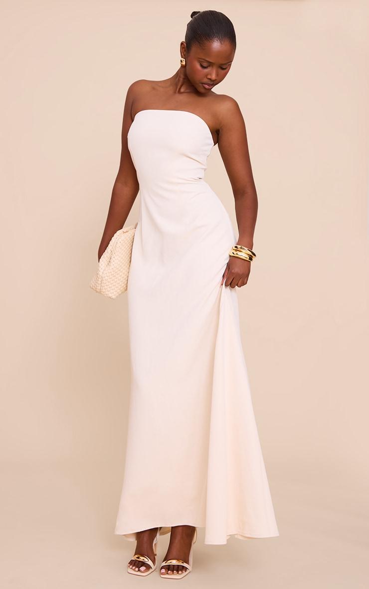 Cream Tailored Woven Bandeau Maxi Dress Product Image