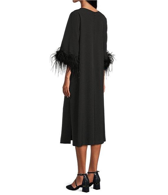 Preston & York Emmeline Round Neckline Long Feather Sleeve Stretch Crepe Midi Dress Product Image