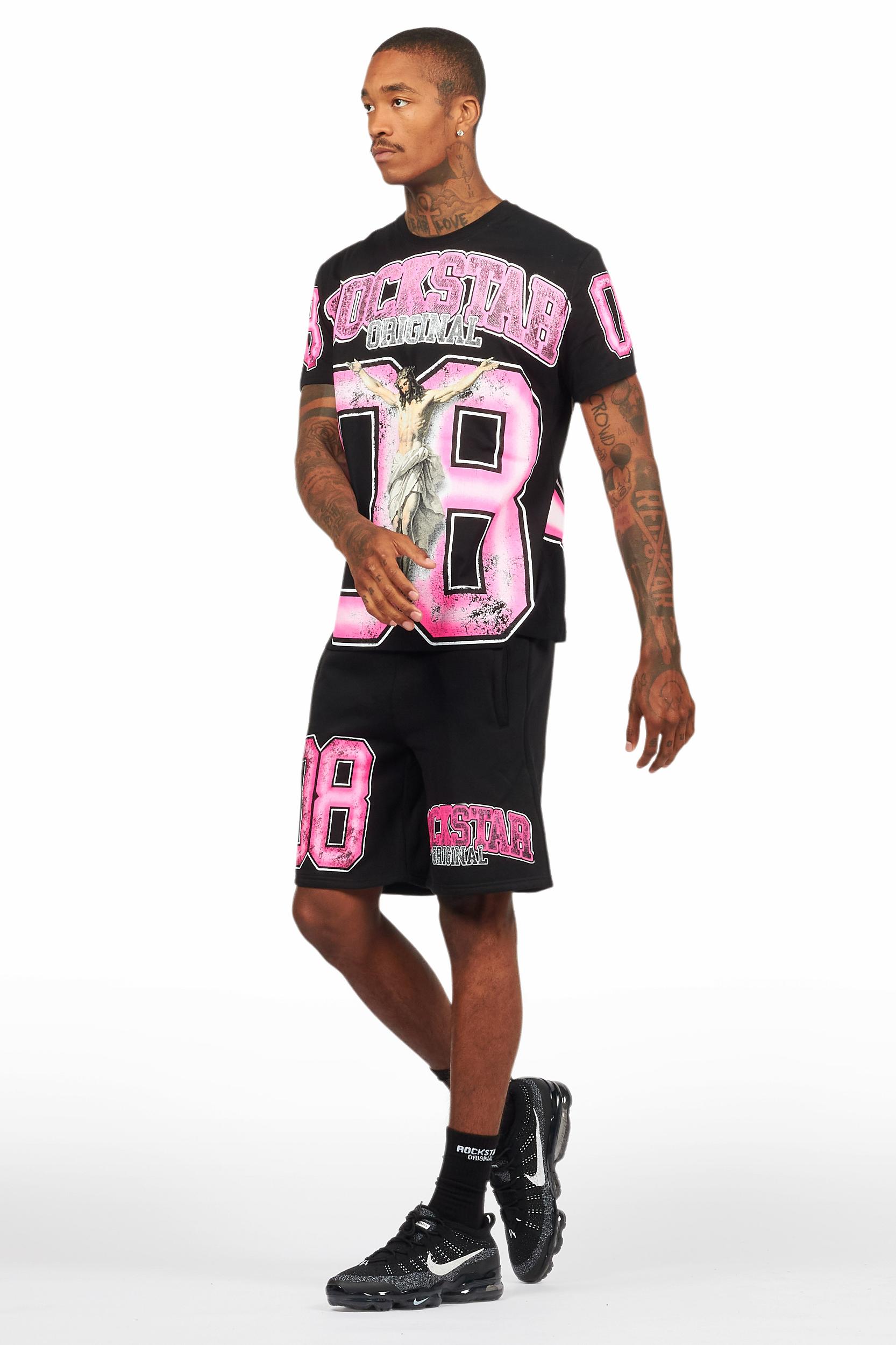 Fields Black/Pink T-Shirt Short Set Male Product Image