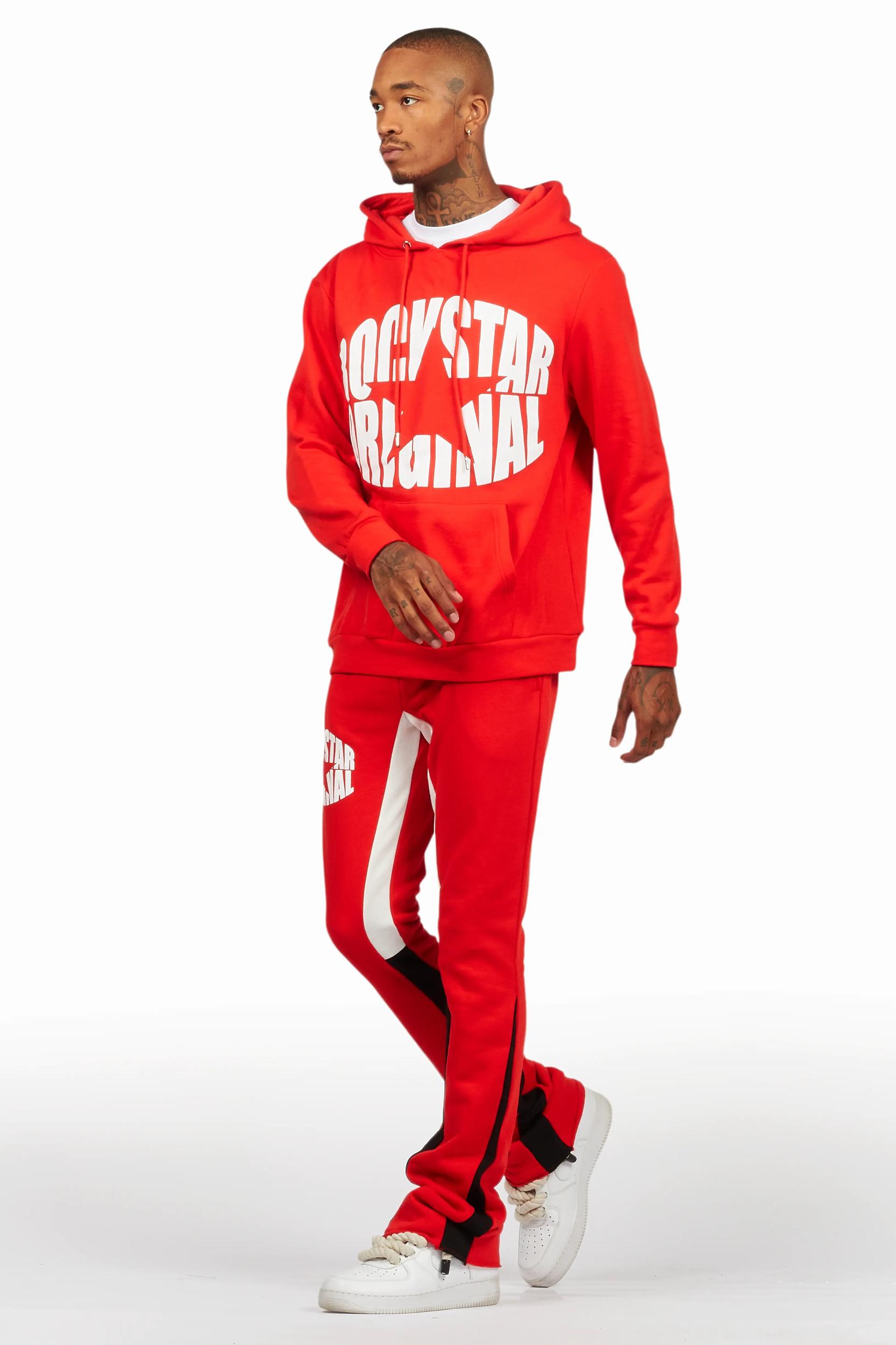 States Red Hoodie Stacked Flare Track Set Male Product Image
