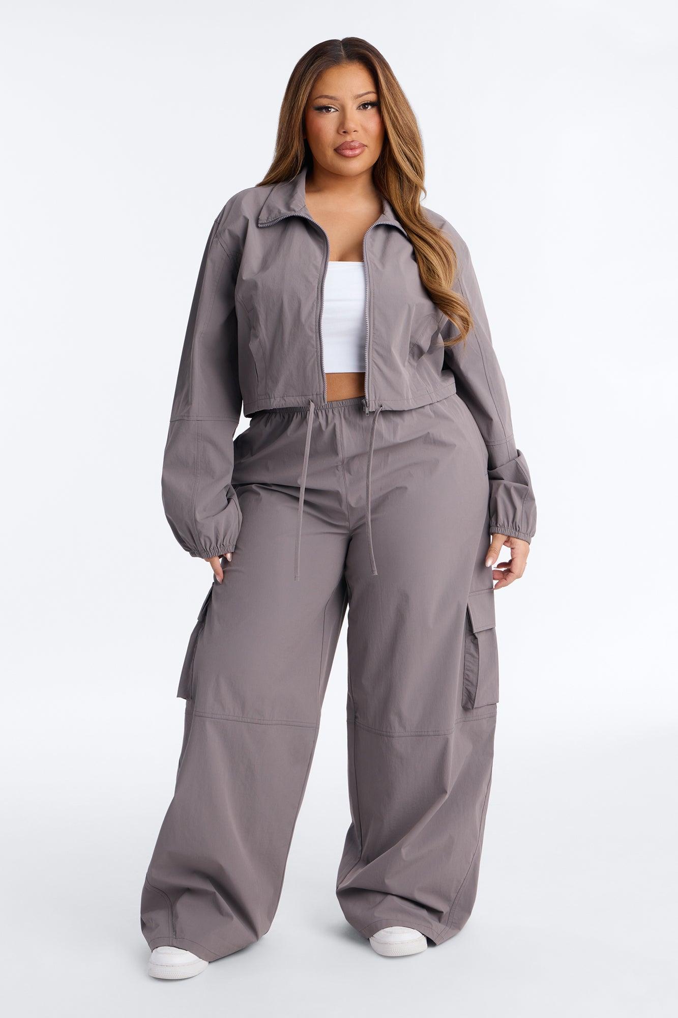 In Motion Cropped Windbreaker Lounge Jacket - Charcoal Female Product Image