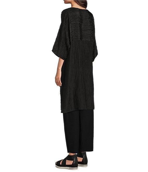 Eileen Fisher Textured Silk Jacquard Boat Neck 3/4 Sleeve Tunic Product Image