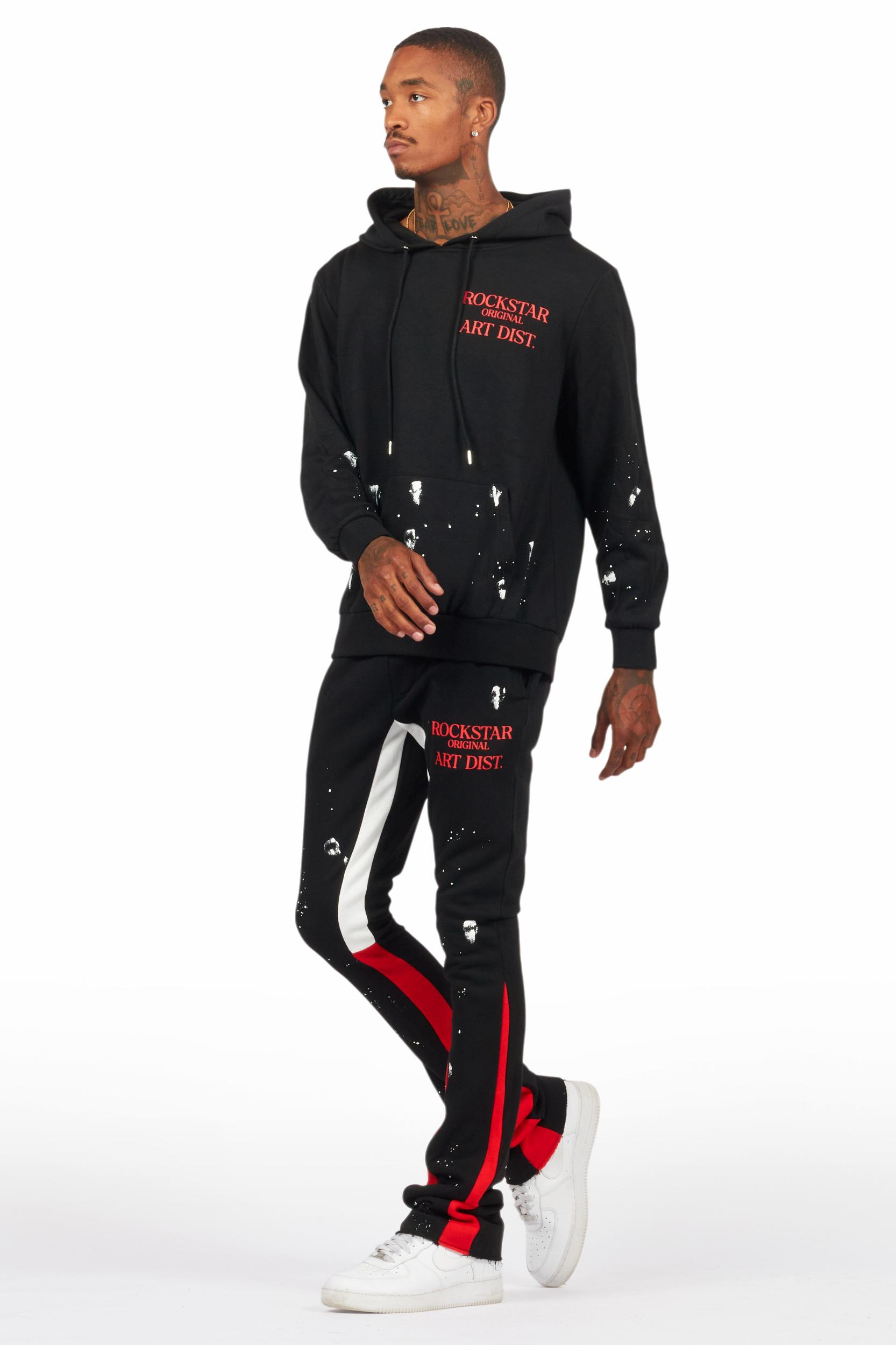 Raffer Black/Bright Red Hoodie/Stacked Flare Pant Set Male Product Image