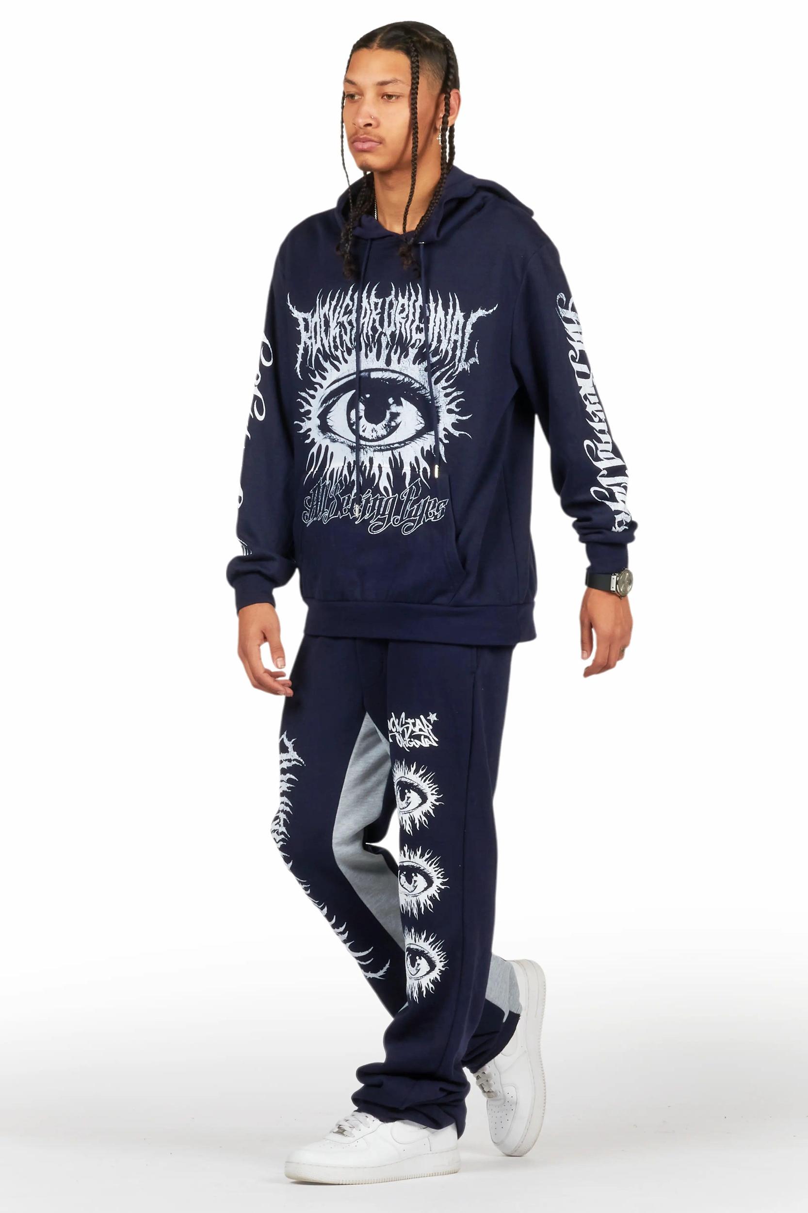 All Seeing Eyes Navy Hoodie/Baggy Track Pant Set Male Product Image