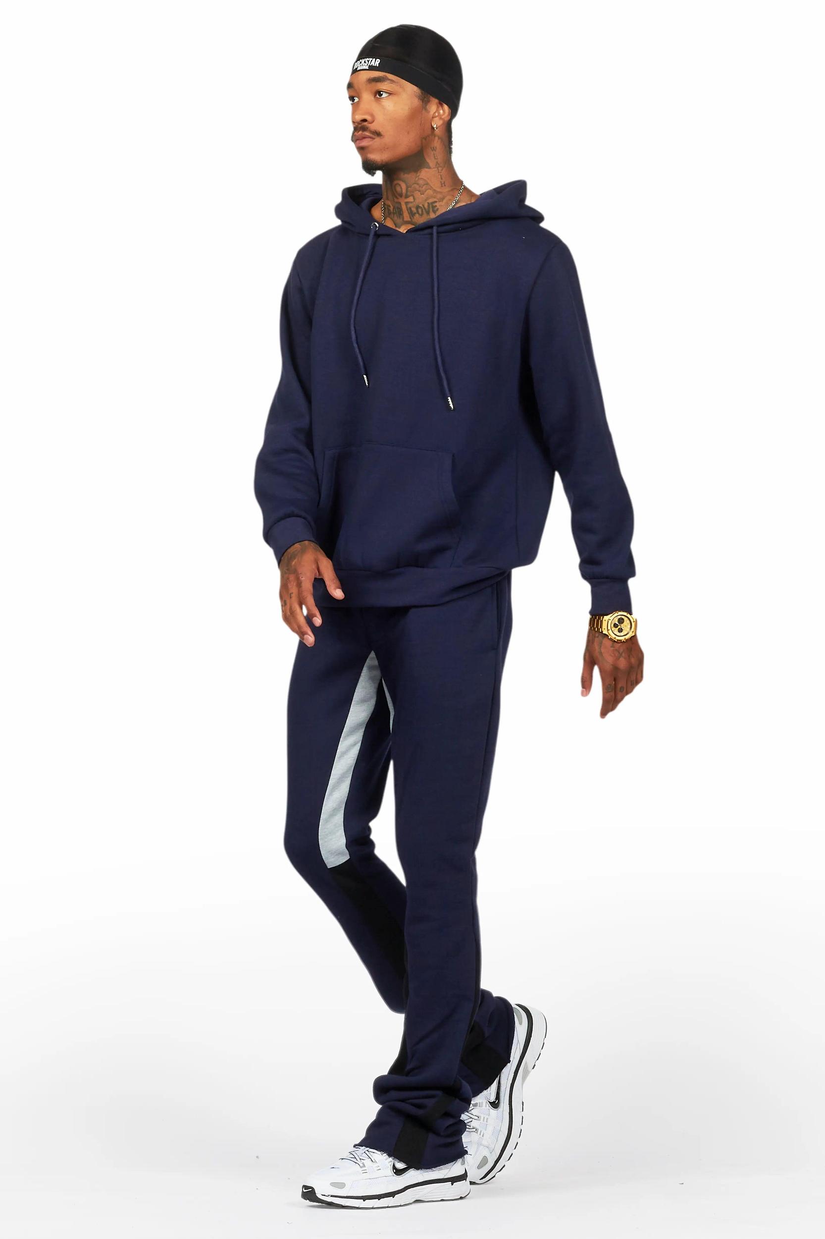 Basic Navy Hoodie/Stacked Flare Track Set Male Product Image