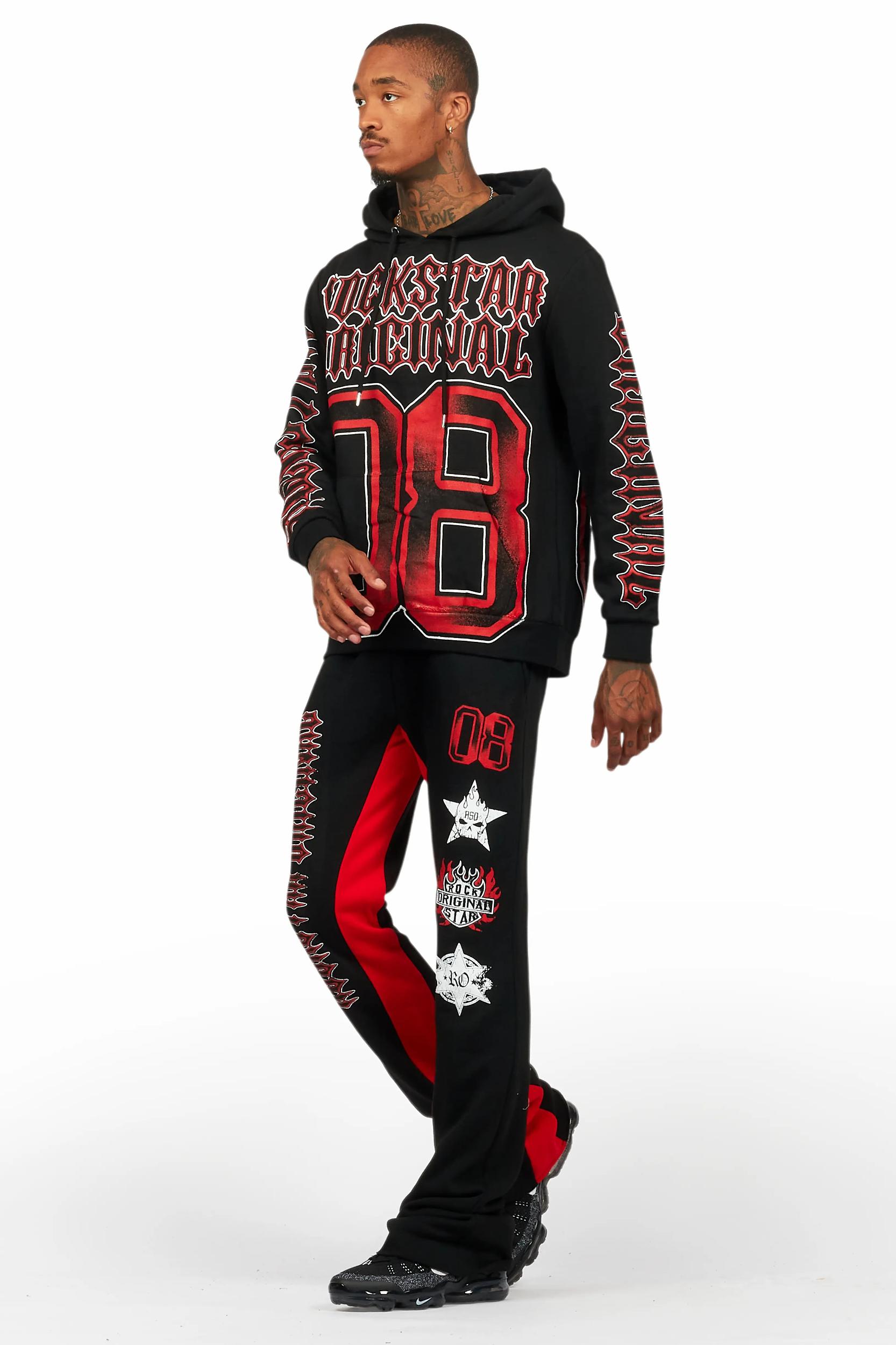 Alim Black/Red Hoodie/Baggy Track Pant Set Male Product Image