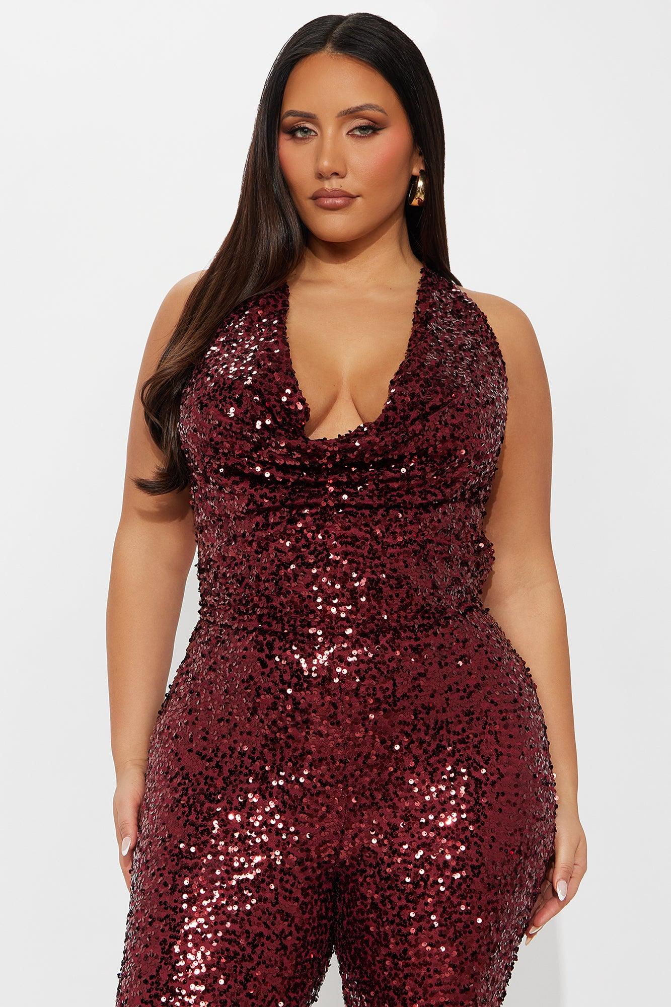 Meet Me On The Dance Floor Sequin Jumpsuit - Wine Female Product Image