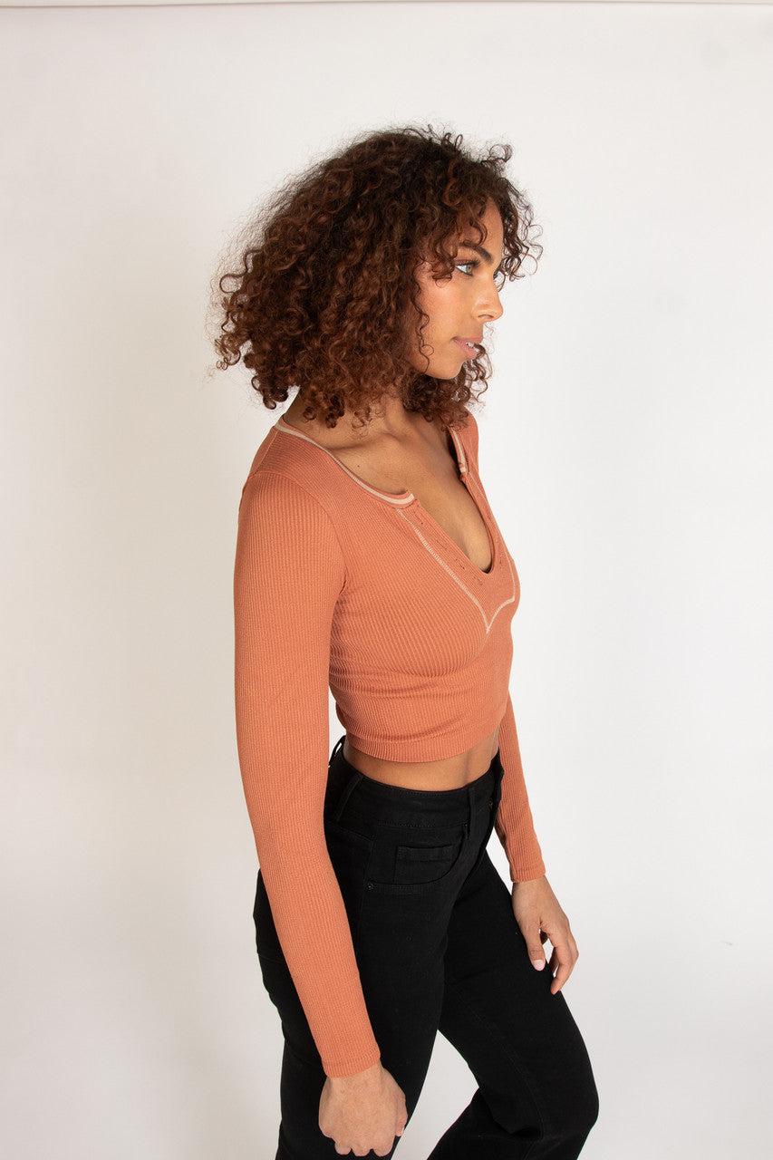 Sporty Notch Neck Long Sleeve Shirt Product Image