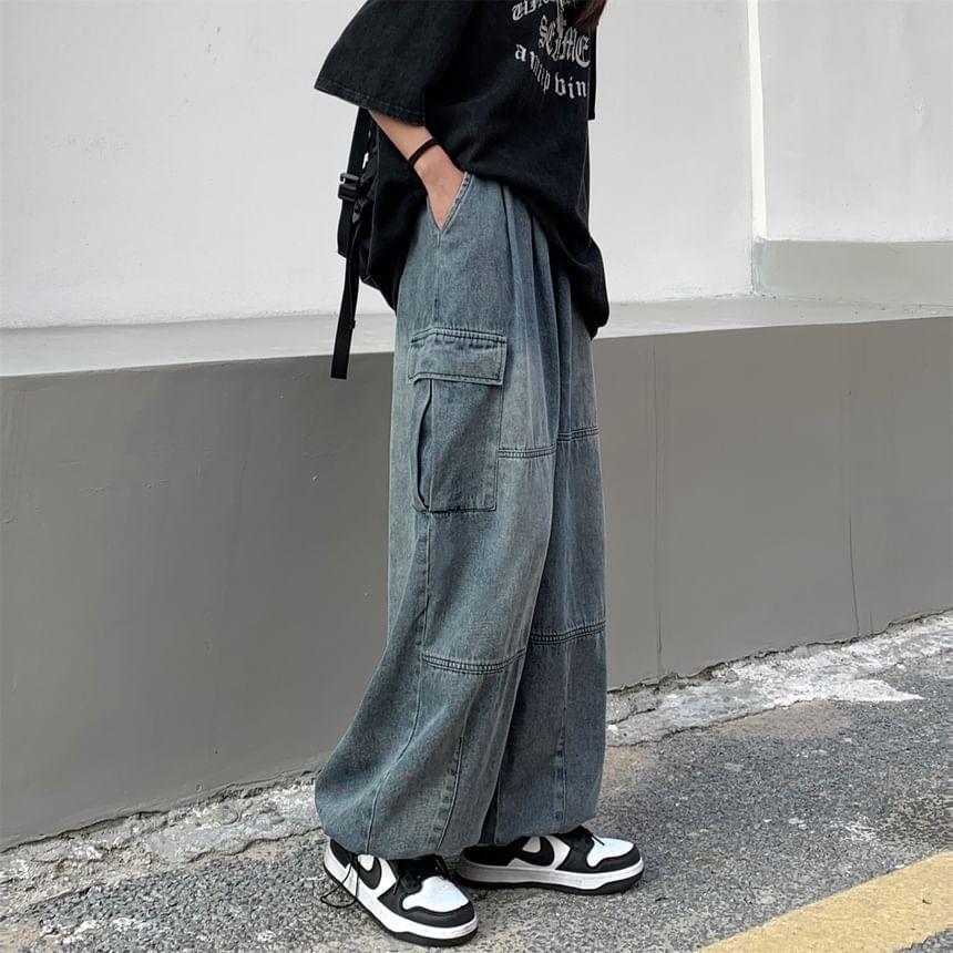 Harem Denim Cargo Pants Product Image