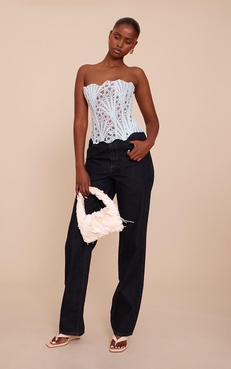 Mint Textured Sheer Floral Lace Corset Product Image