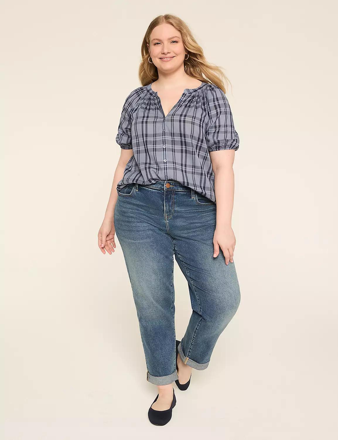 Puff-Sleeve Button-Down Blouse Product Image