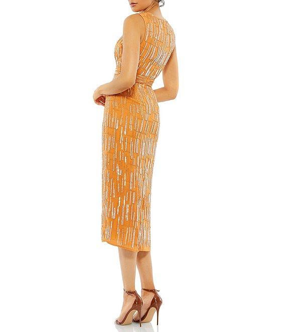 Mac Duggal Sleeveless Abstract Beaded Midi Dress Product Image