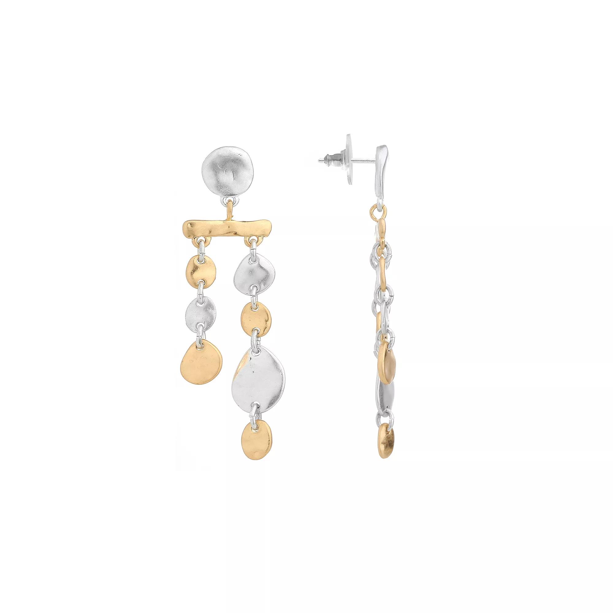 Bella Uno Worn Two-Tone Asymmetrical Post Dangle Earrings, Women's, Gold Tone Product Image