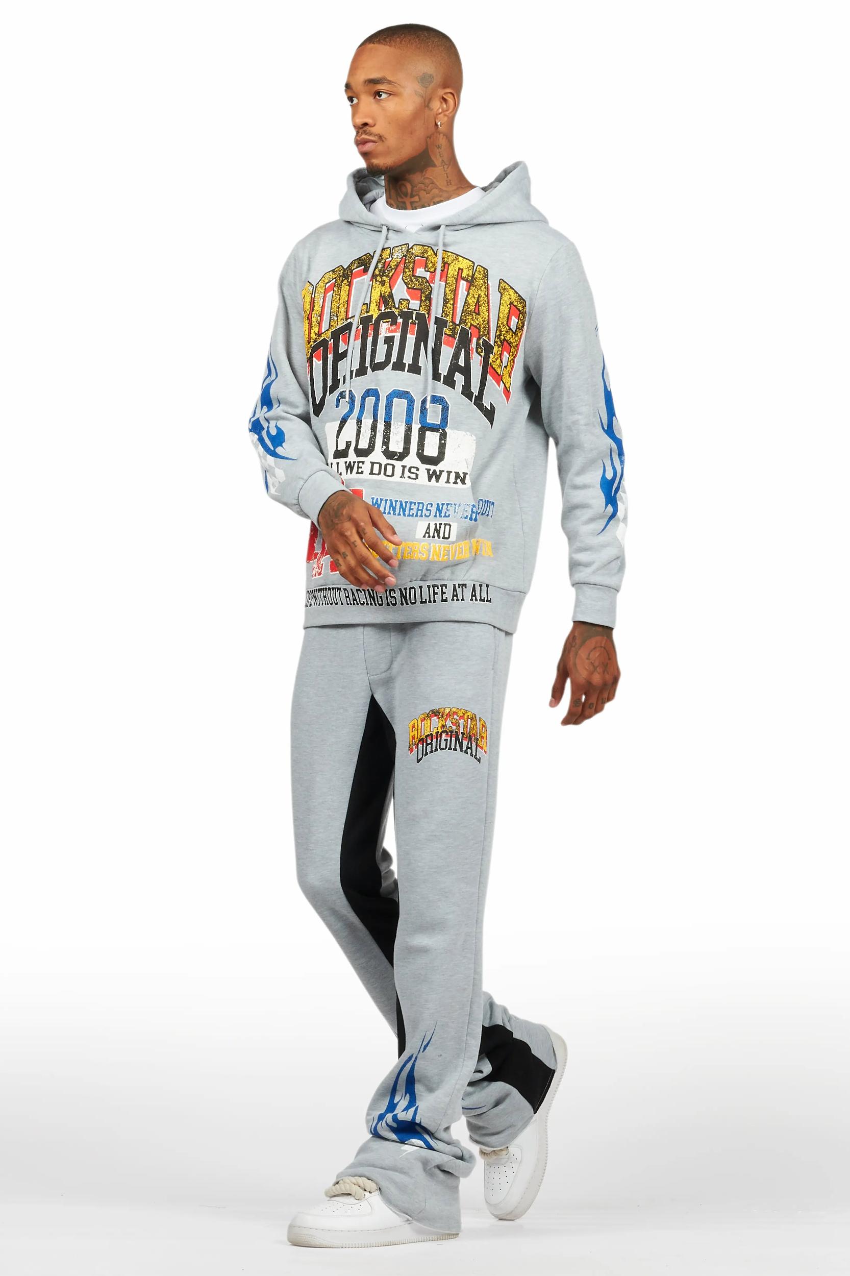 Colorful Race Heather Grey Hoodie/Baggy Track Pant Set Male Product Image