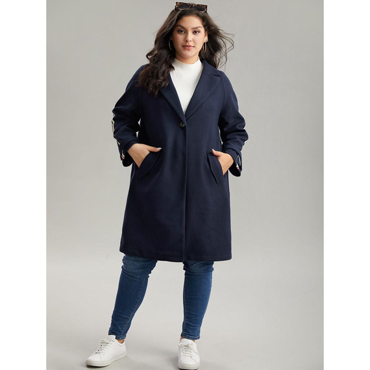 Plus Size Plain Lapel Collar Button Up Contrast Webbing Windbreaker Women Indigo Casual Patchwork Ladies Dailywear Winter Coats BloomChic 26/4X Product Image
