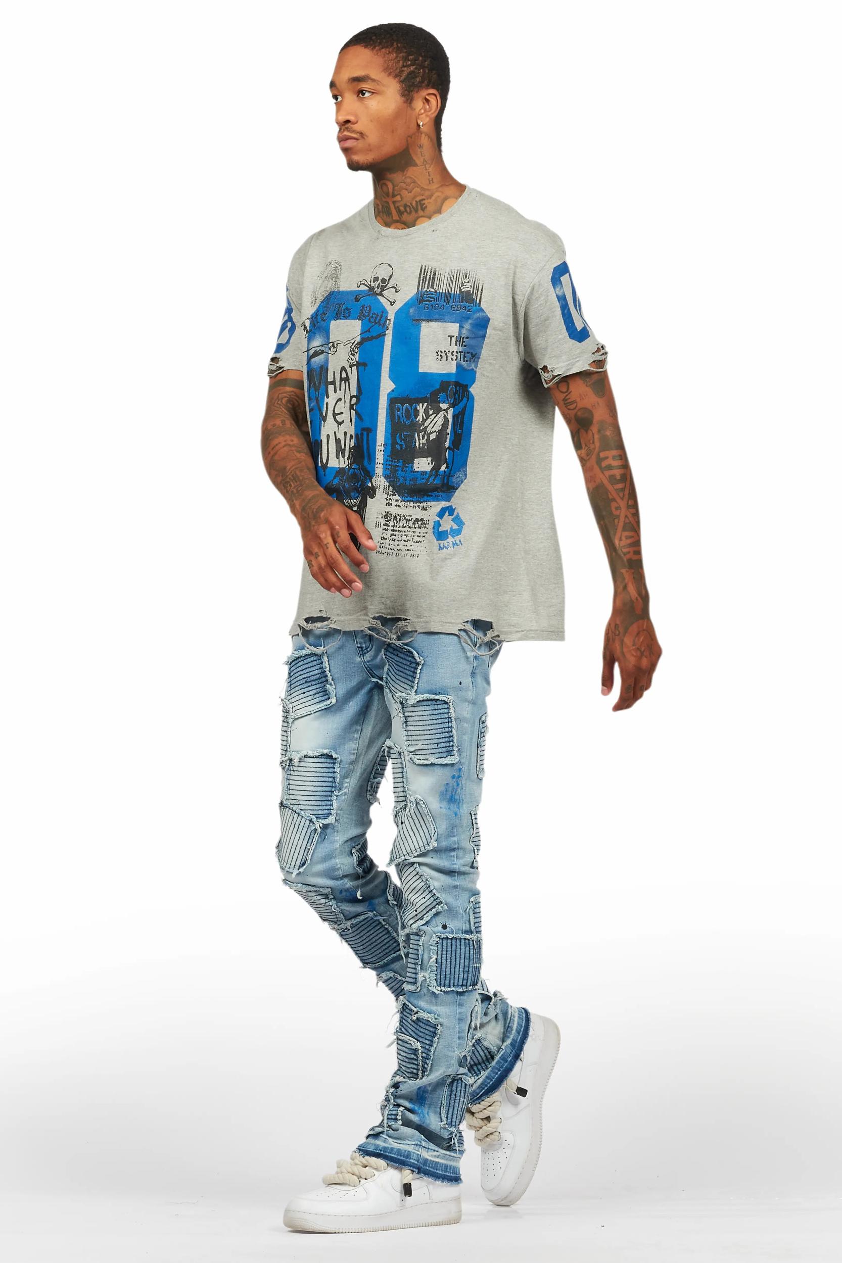 Grill Grey T-Shirt/Stacked Flare Jean Set Male Product Image