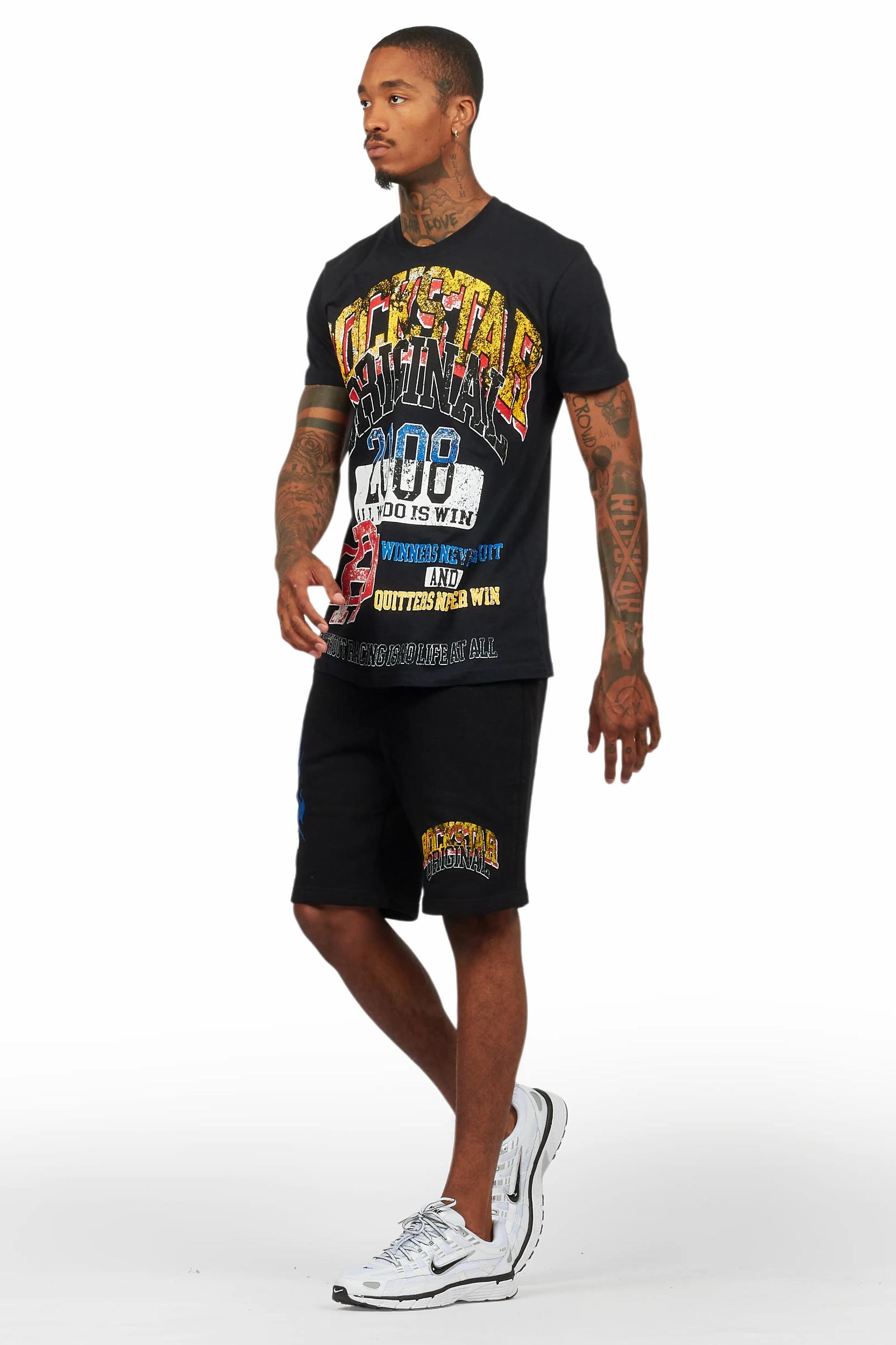 Colorful Race Black T-Shirt Short Set Male Product Image