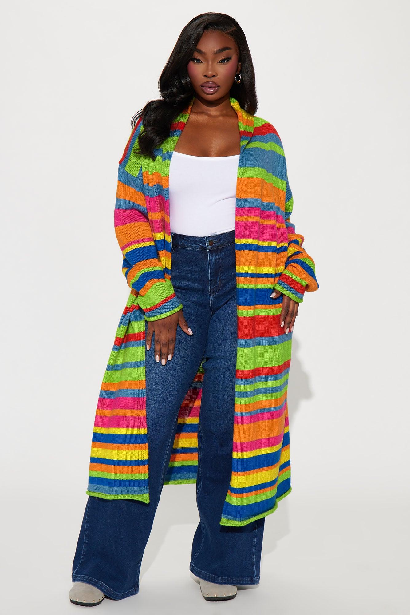 Bright Life Striped Long Cardigan - Multi Color Product Image