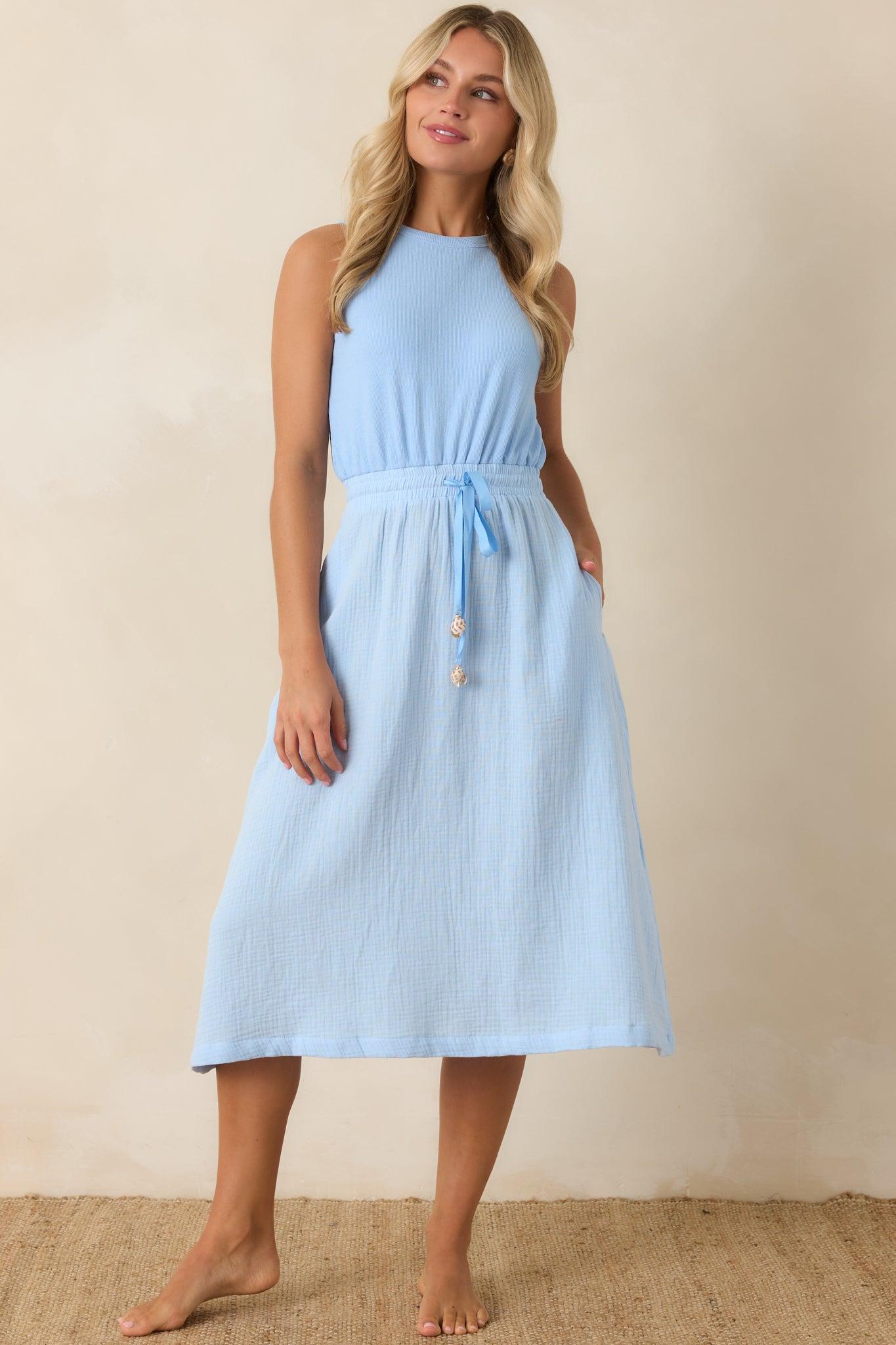 Paradisa Bonita Oceana Blue Cotton Sleeveless Midi Dress Product Image