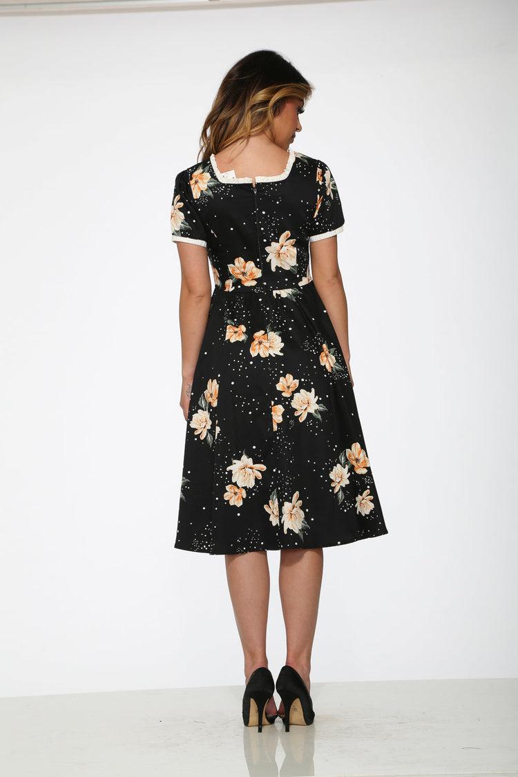 Black & Yellow Floral Swing Dress Product Image