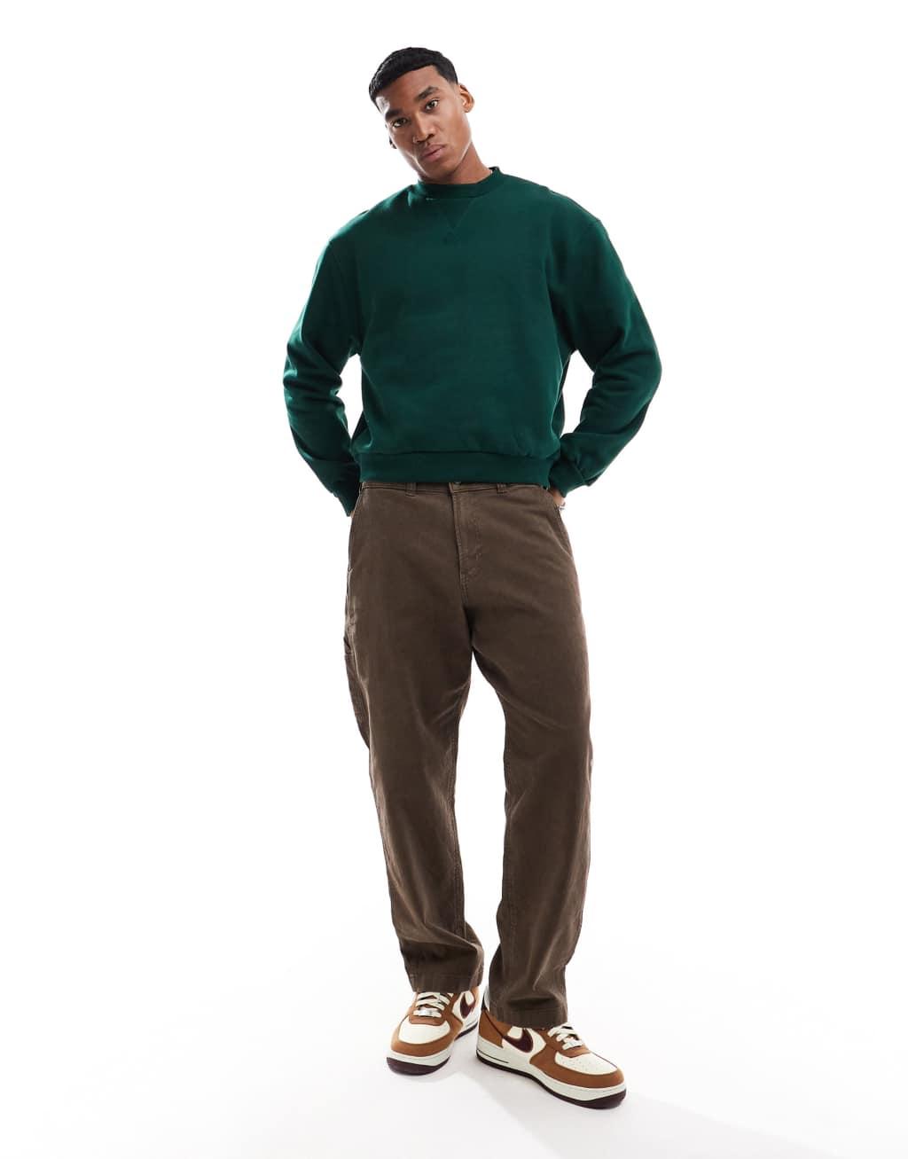 ASOS DESIGN premium heavyweight boxy oversized sweatshirt 400gsm in dark green Product Image