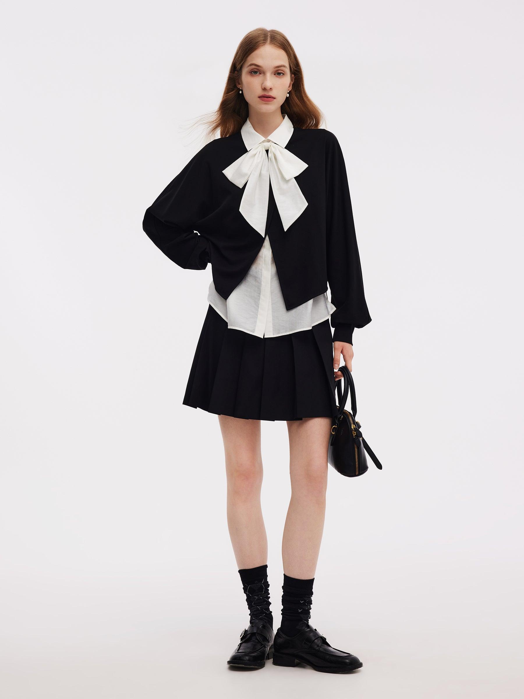 Front Slit Knit Top And Sleeveless Shirt Two-Piece Set Product Image