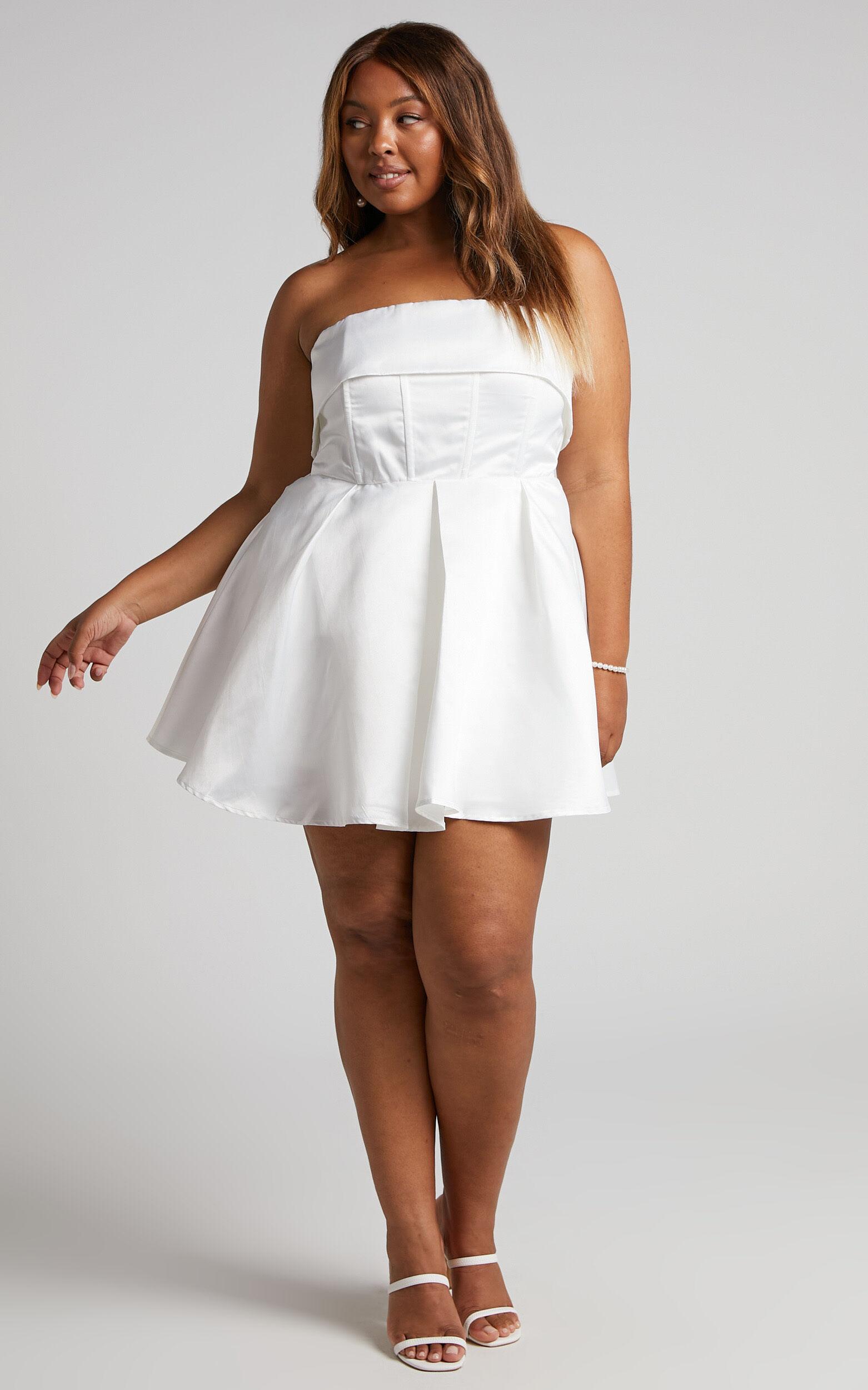 Valora Mini Dress - Strapless Fit and Flare Satin Dress in Ivory Product Image