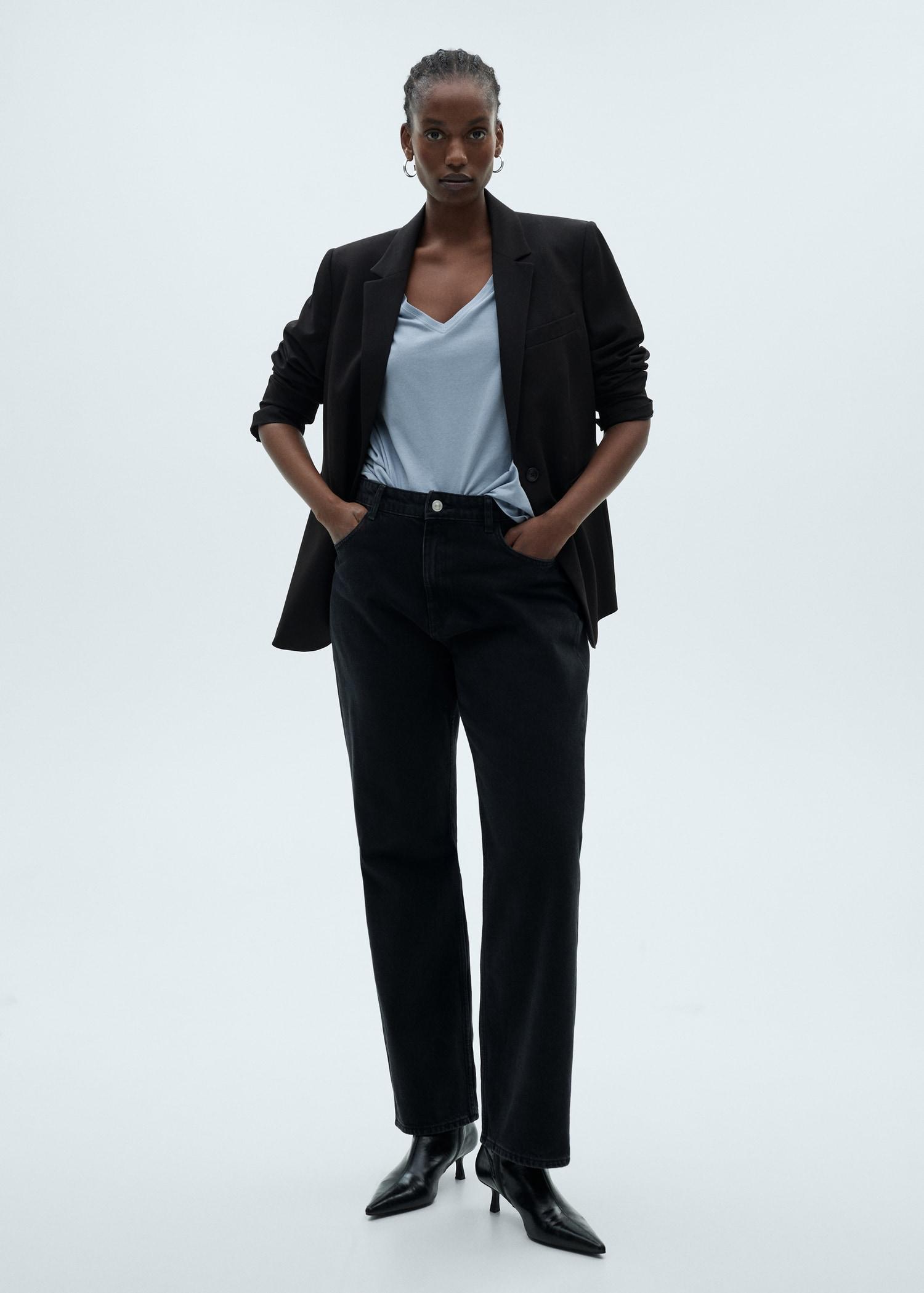 V-neck cotton T-shirt - Women | MANGO USA Product Image