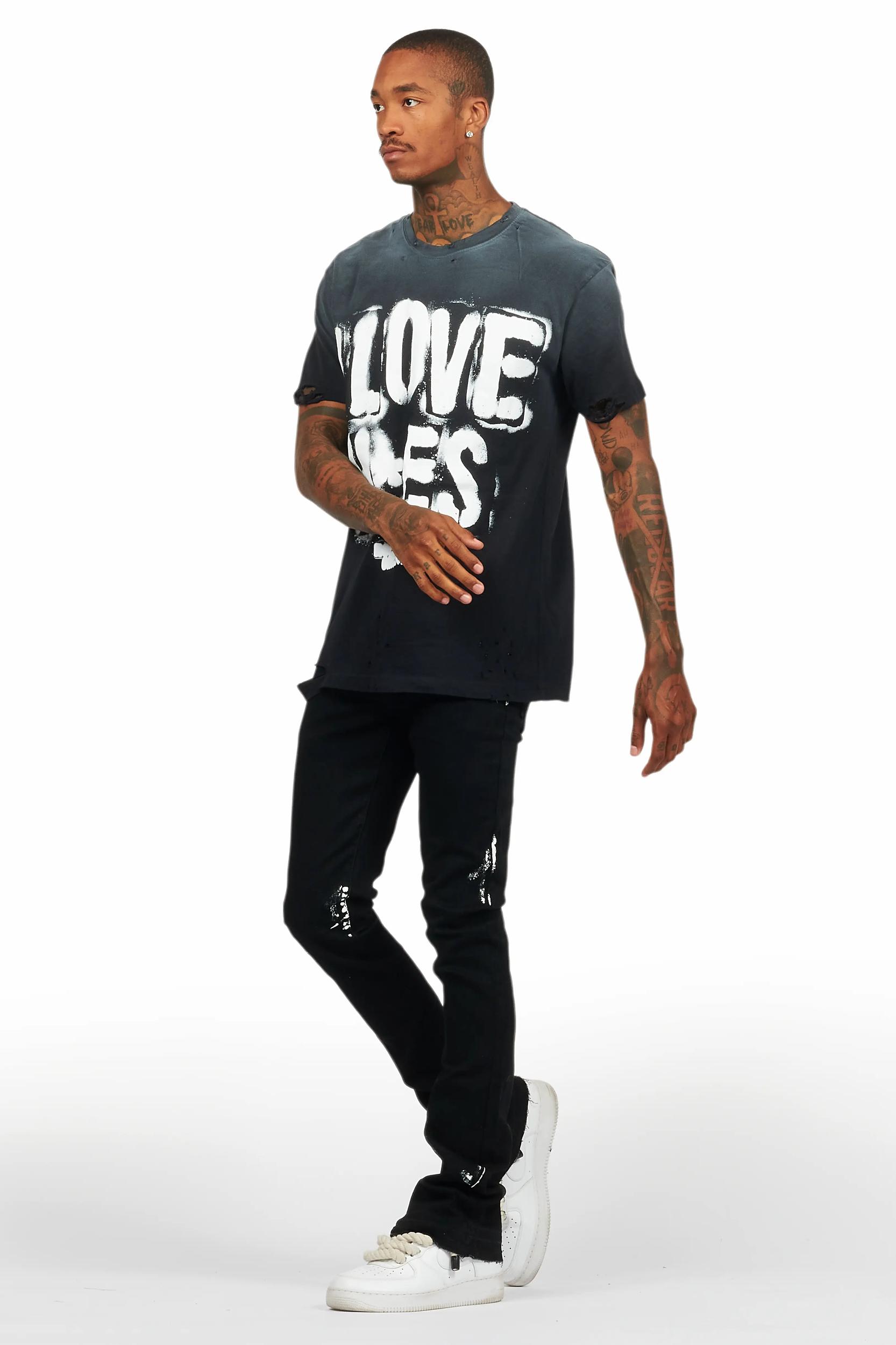 Banyan Black Graphic T-Shirt/Dag Stacked Flare Jean Set Male Product Image