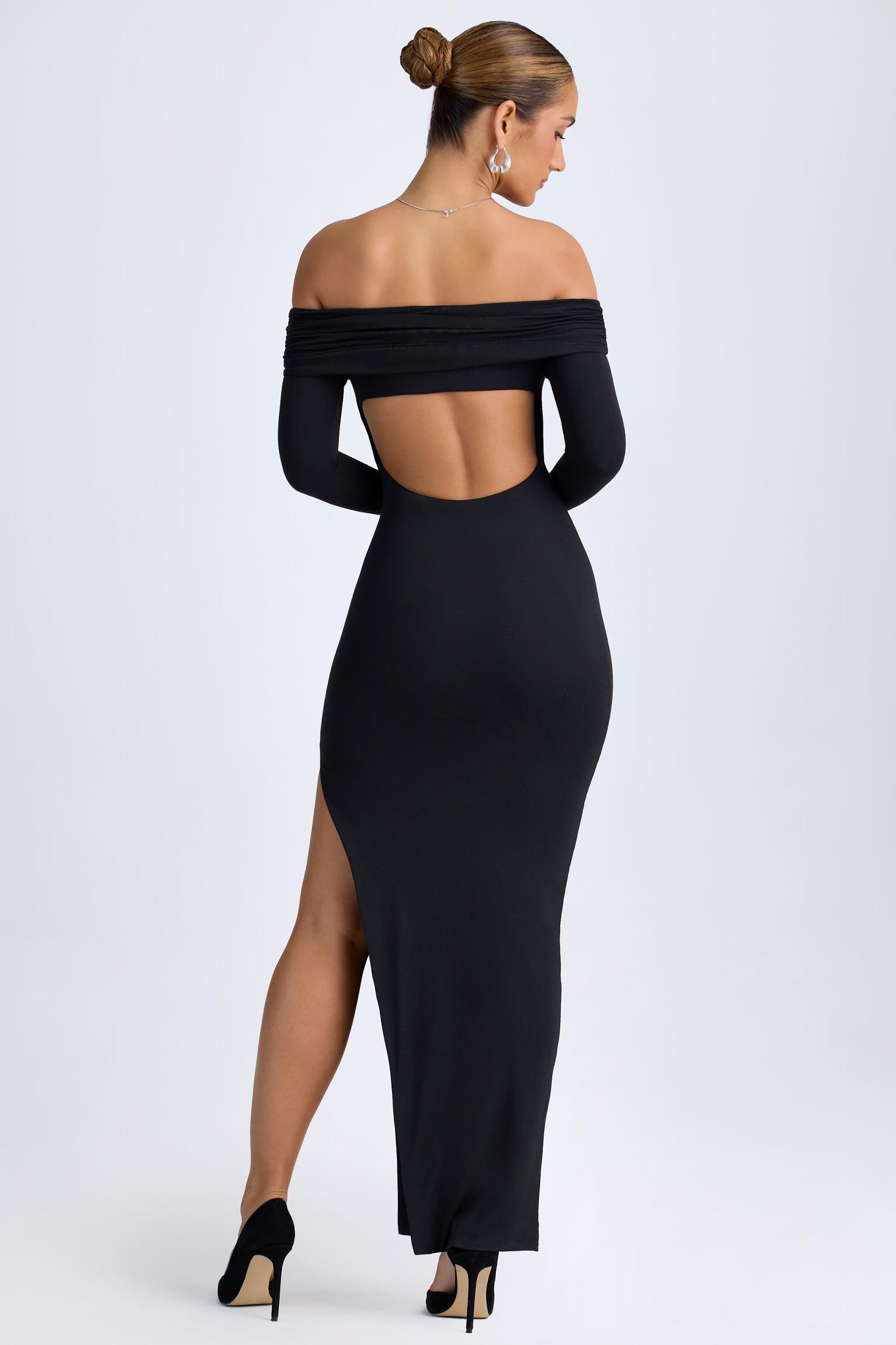 Modal Off-Shoulder Open-Back Maxi Dress in Black Product Image