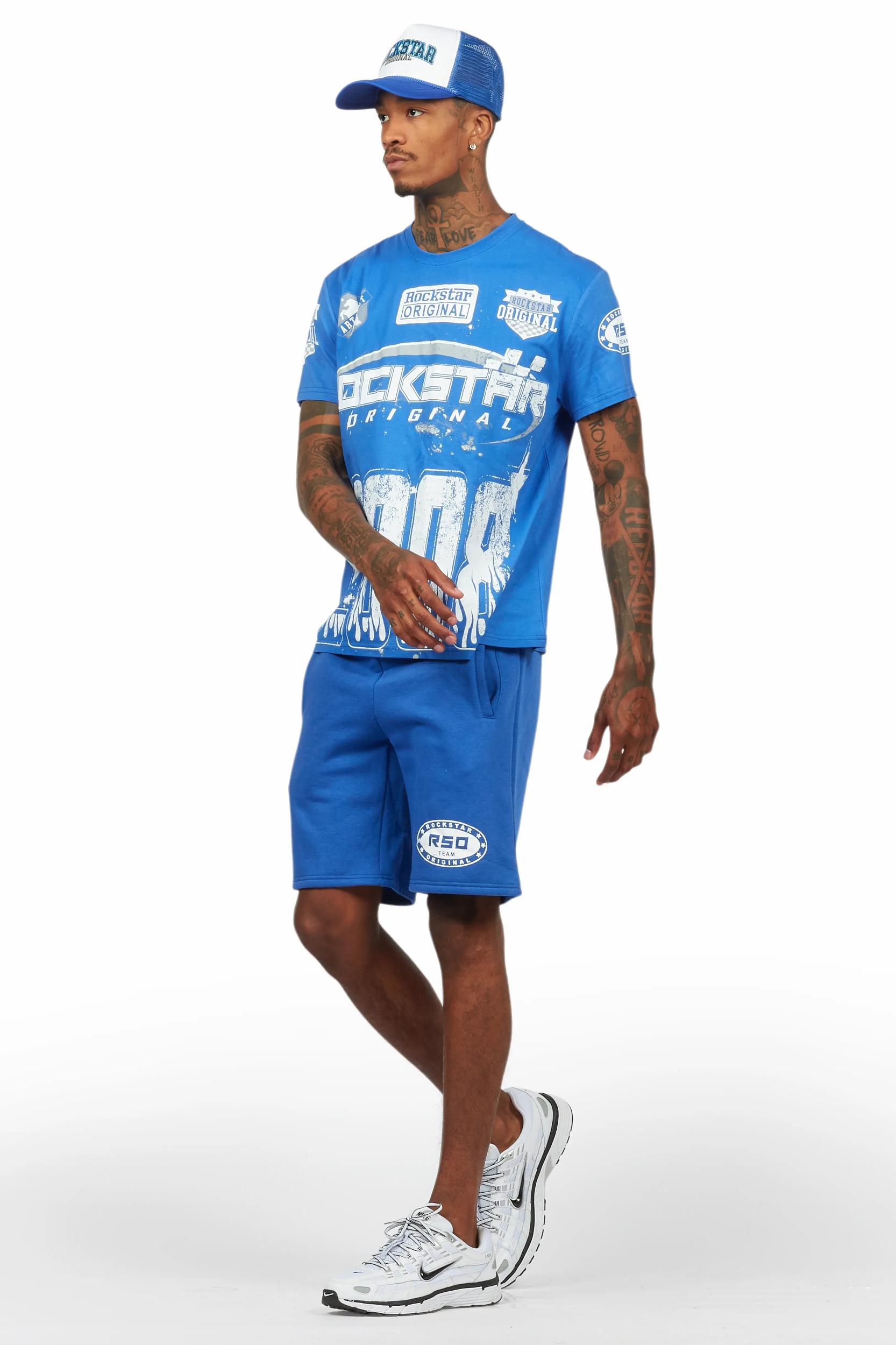 Amos Royal Blue/White T-Shirt Short Set Male Product Image