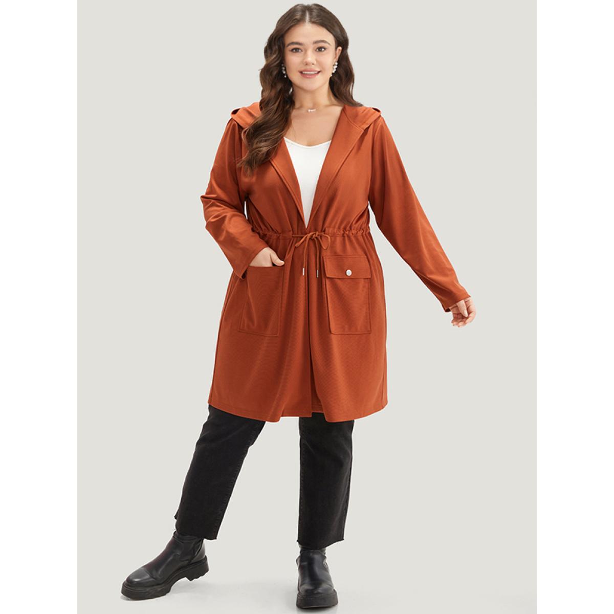 Plus Size Halloween Plain Hooded Pocket Drawstring Knot Coat Women OrangeRed Casual Plain Ladies Dailywear Winter Coats BloomChic 28/5X Product Image