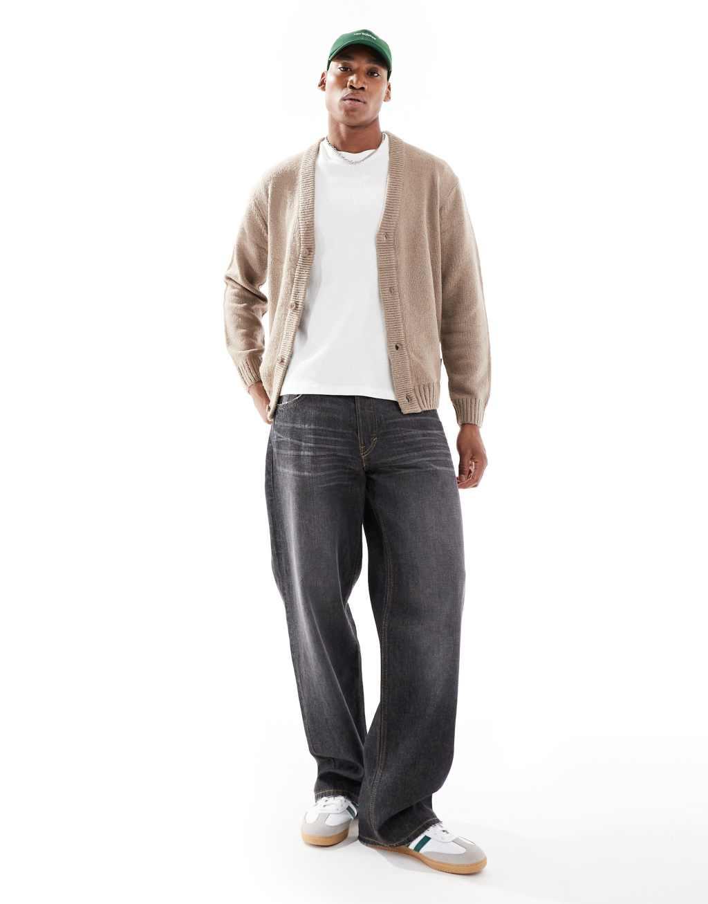 ONLY & SONS drop shoulder knit cardigan in taupe Product Image