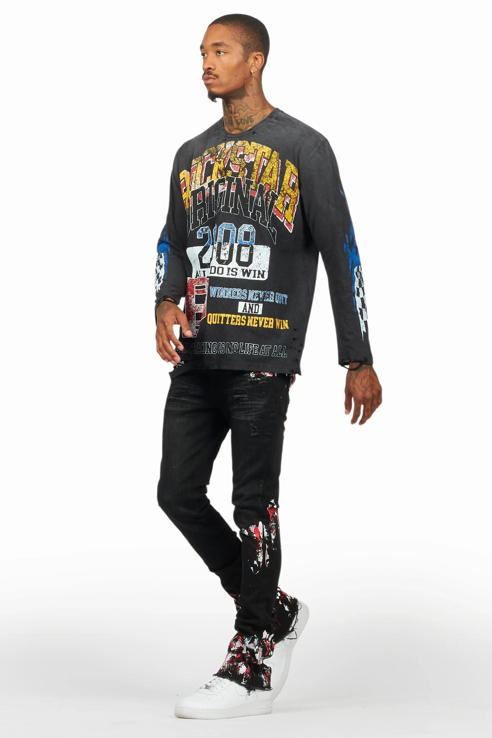 Kodak Black/Red Painter Stacked Flare Jean Male Product Image