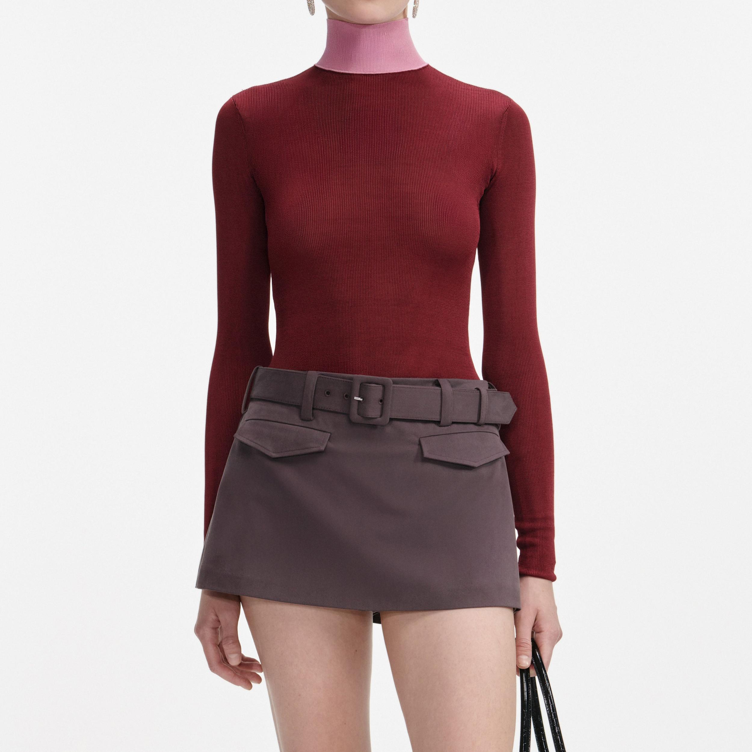 Burgundy Contrast Viscose Knit Top Product Image